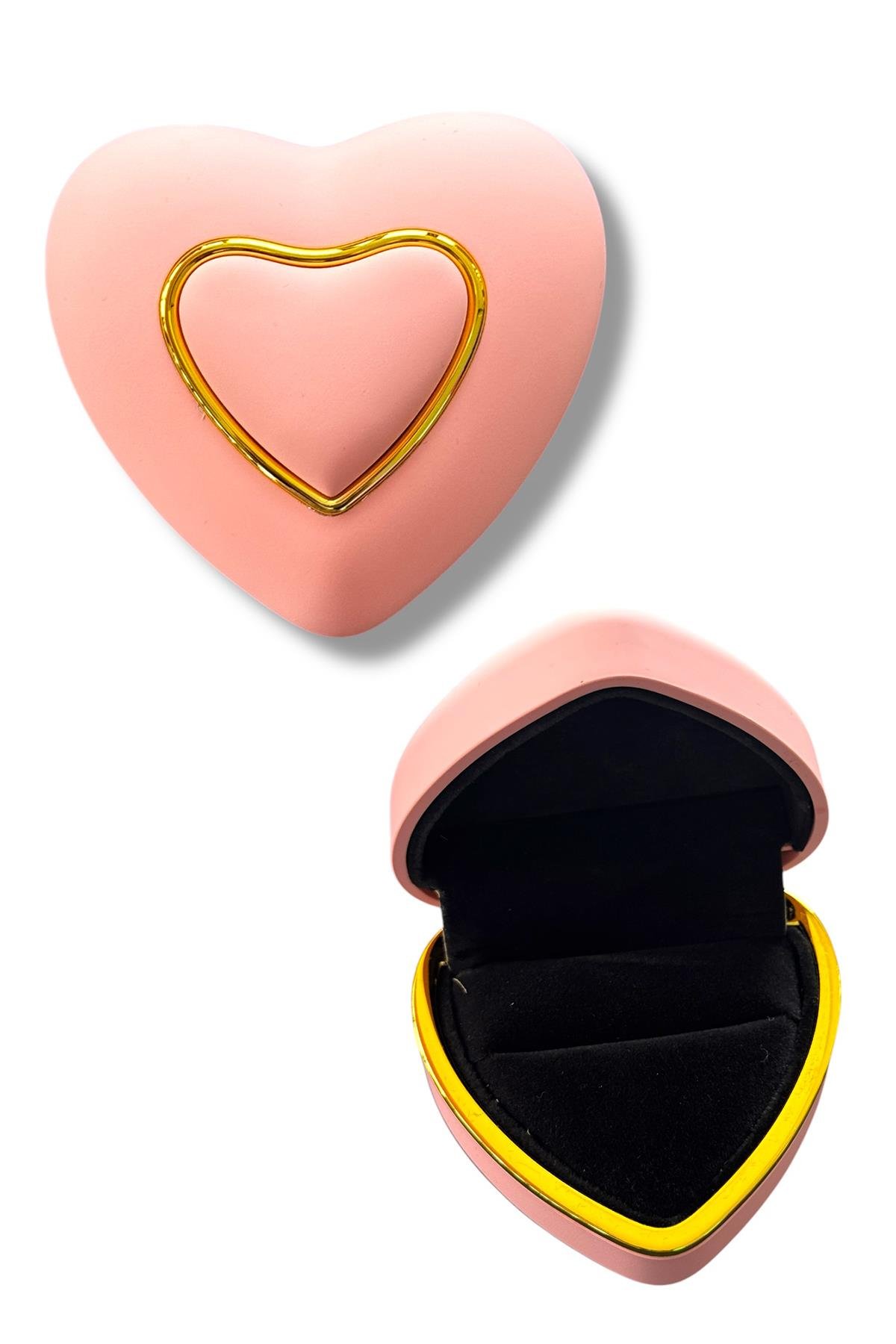 Pembe Renk Kalp Figürlü Yüzük Kutusu