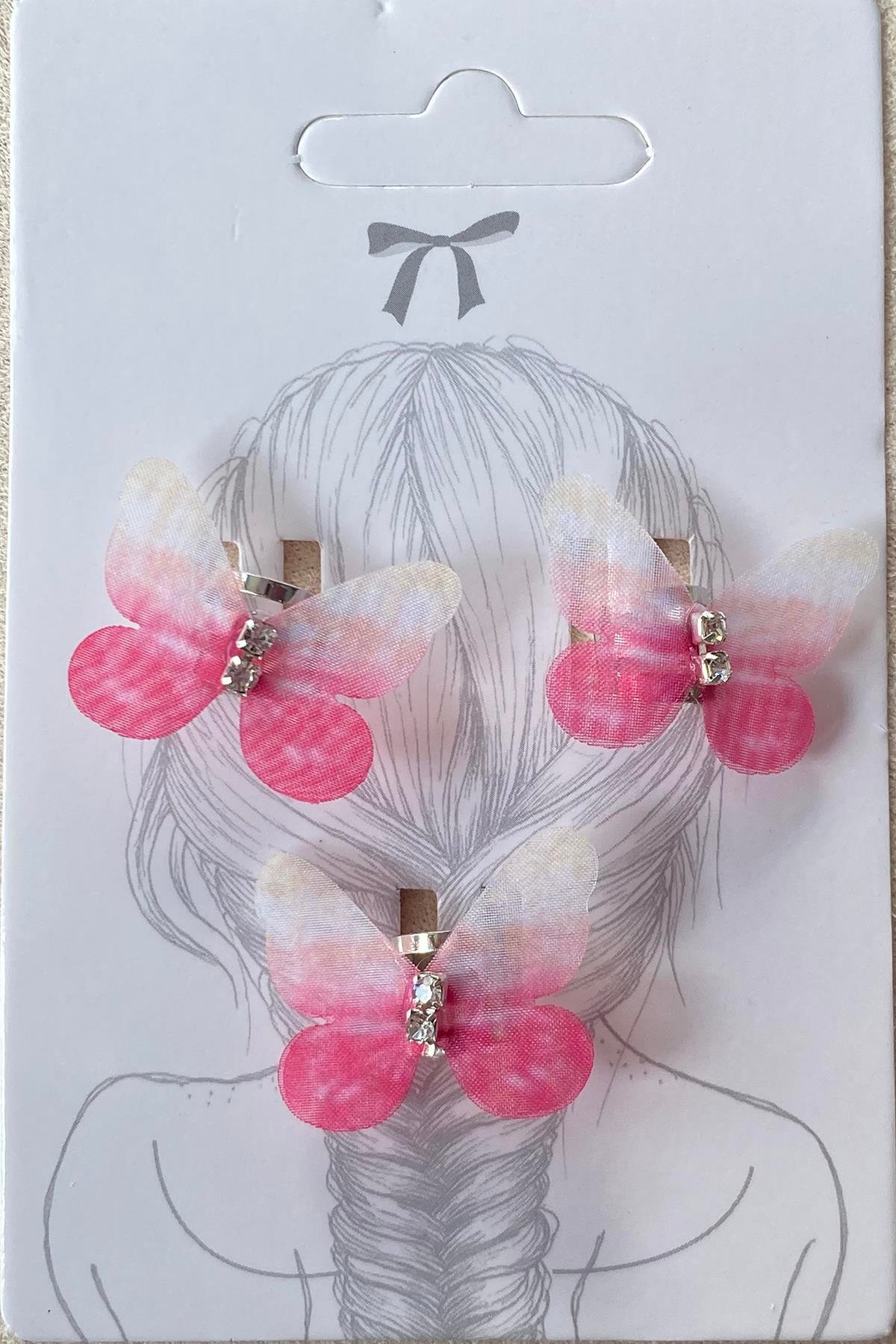 Pembe Renk Kelebek Figürlü Saç Küpesi