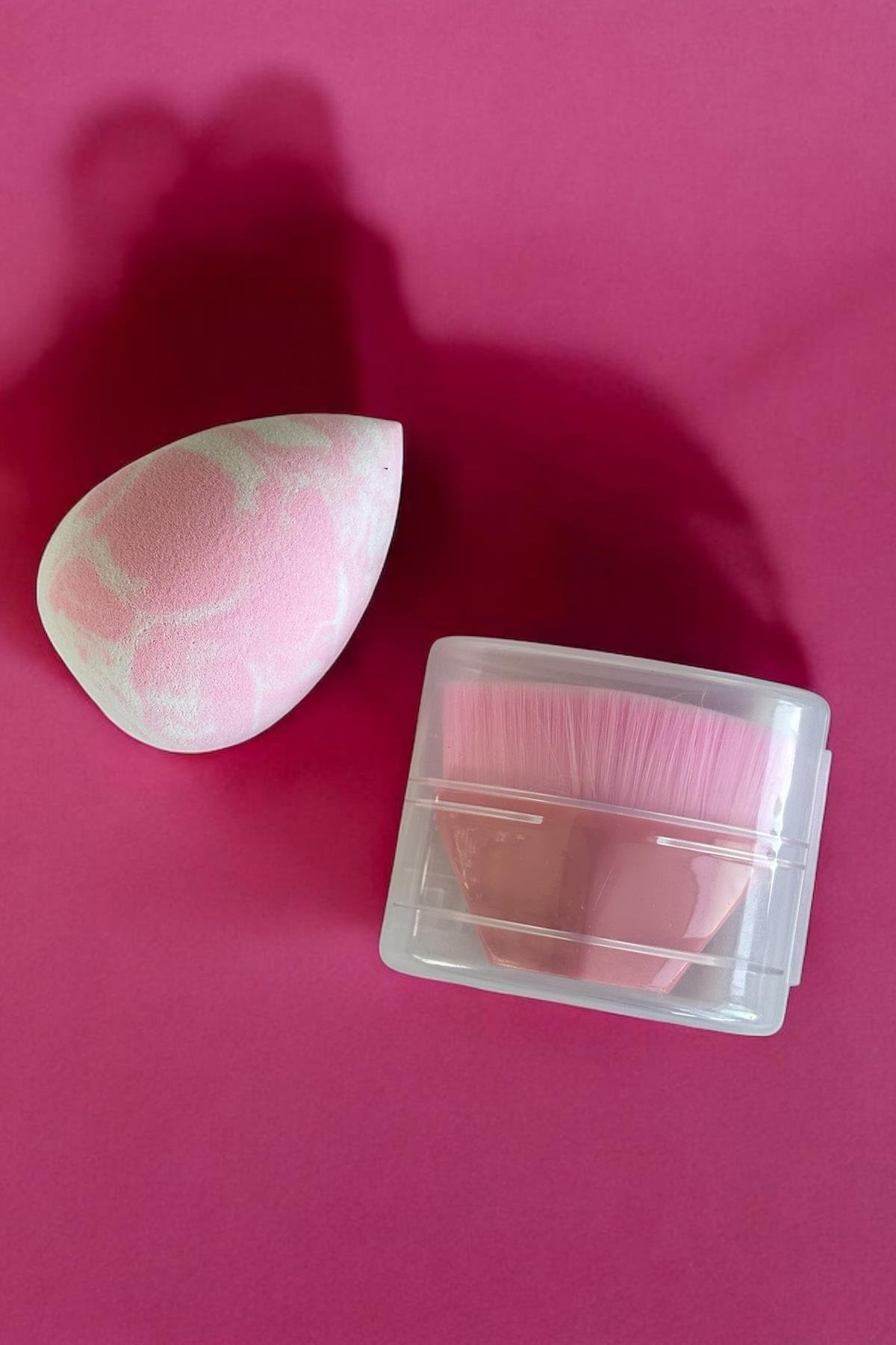 Pembe Renk Makyaj Süngeri /Fırça Set