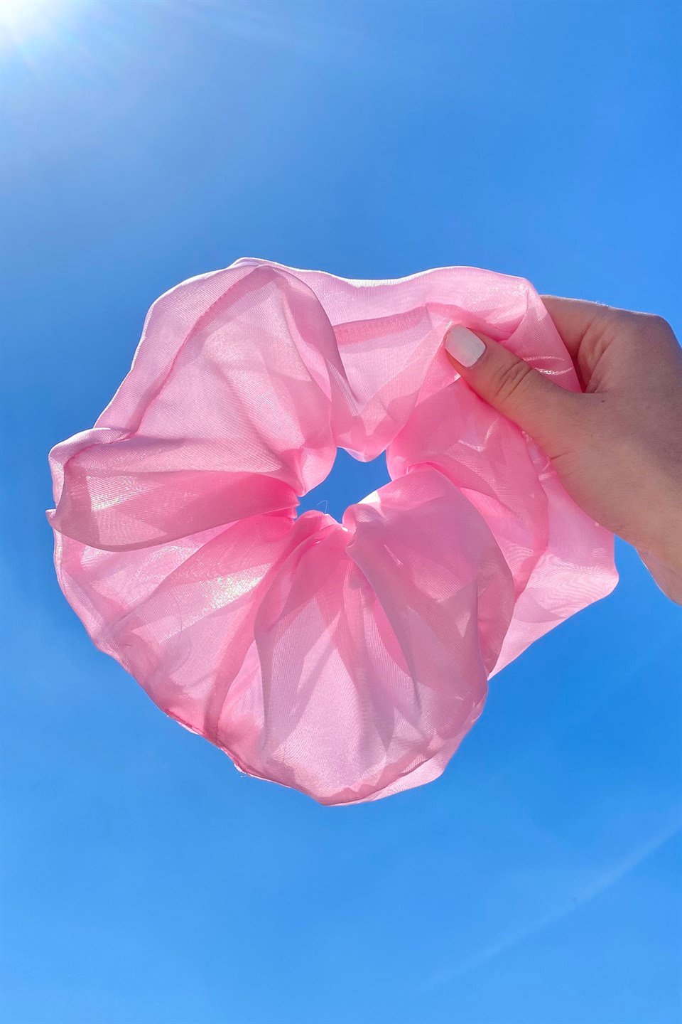 Pembe Renk Organze Büyük Boy Scrunchies Lastik Toka