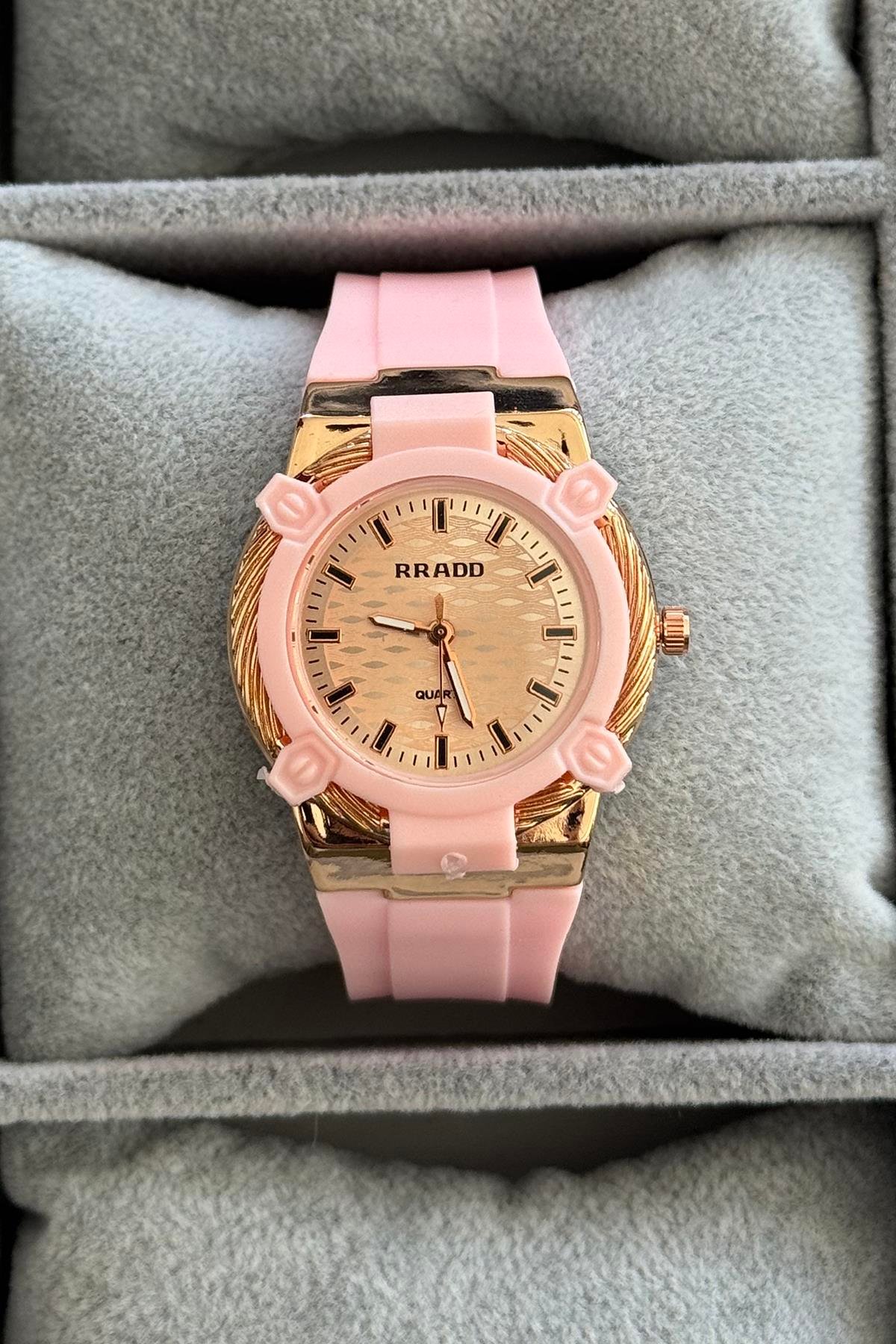 Pembe Renk Silikon Kordonlu Çelik Kadın Saat