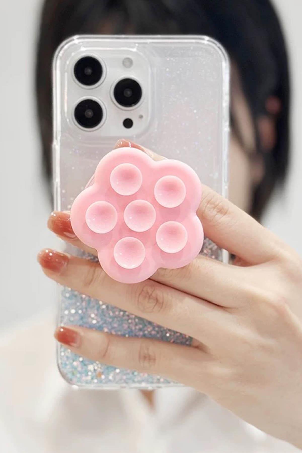 Pembe Renk Vantuzlu Beşgen Telefon Tutucu