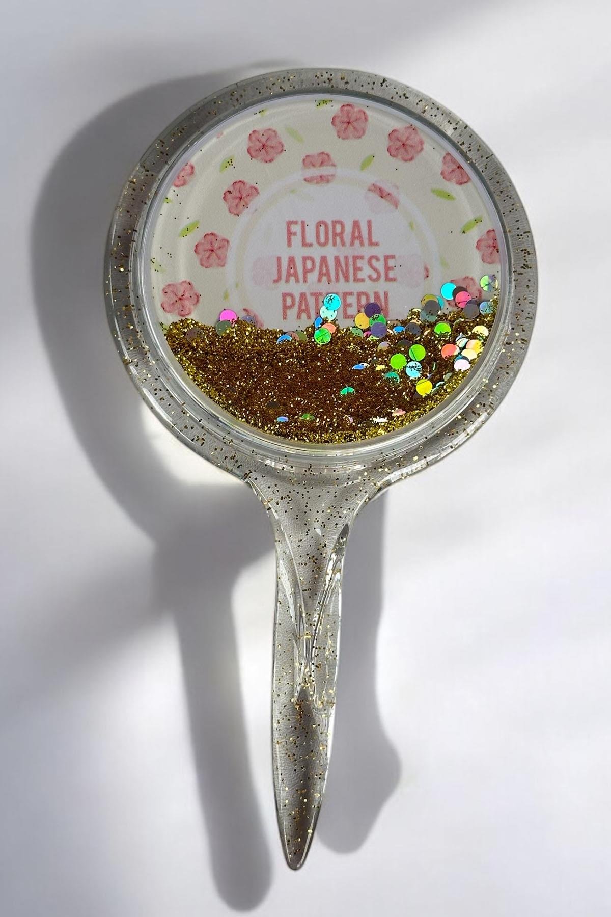 Sarı Renk Pul Detaylı Çiçek Figürlü El Aynası