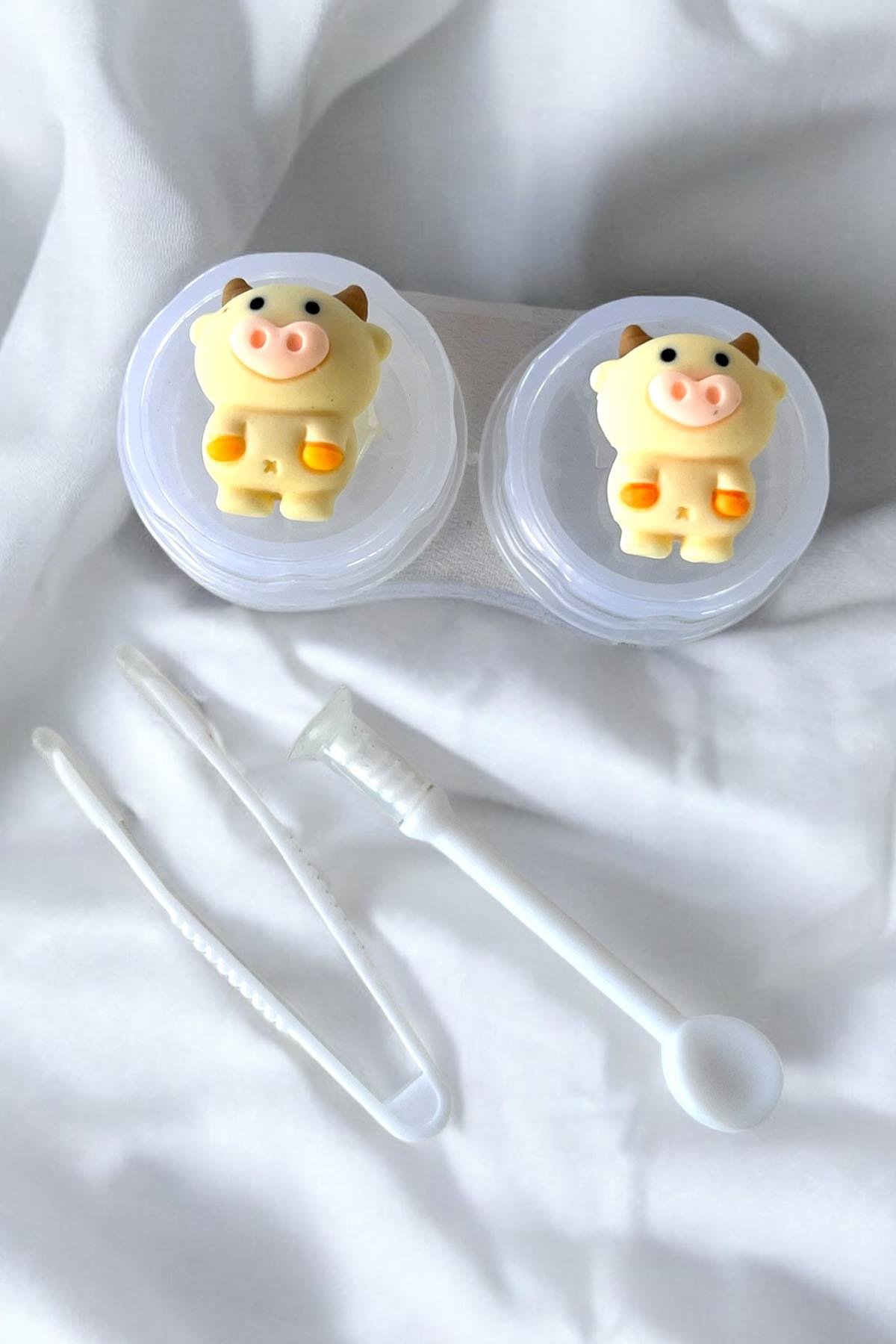 Şeffaf Renk İnek Figürlü Lens Saklama Kutusu