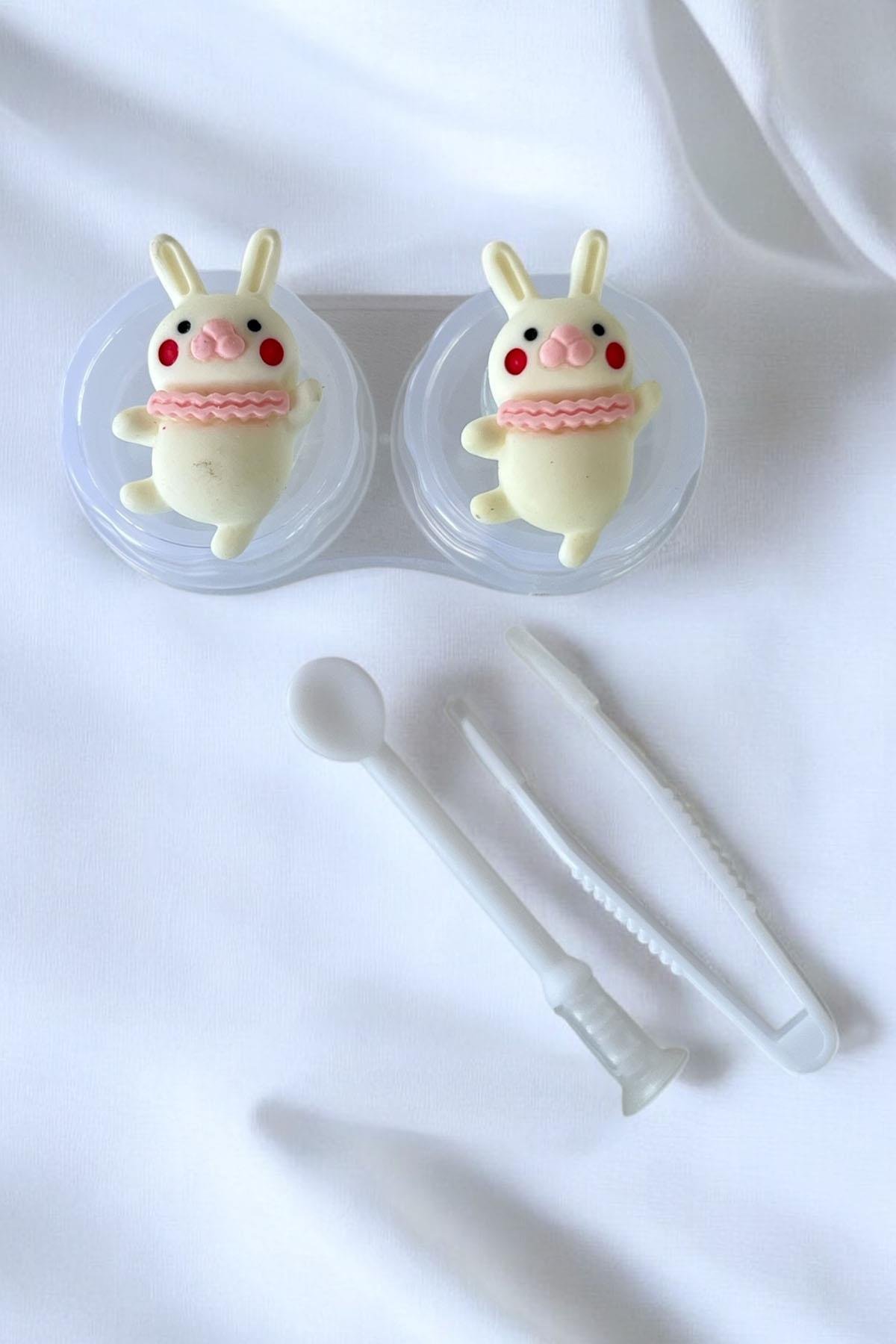 Şeffaf Renk Tavşan Figürlü Lens Saklama Kutusu