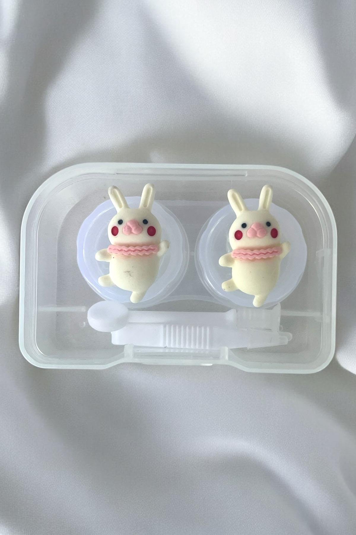 Şeffaf Renk Tavşan Figürlü Lens Saklama Kutusu