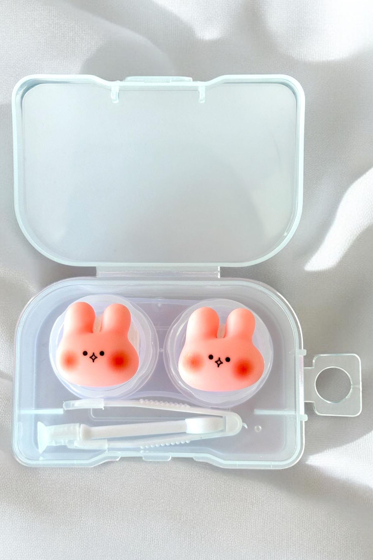 Şeffaf Renk Tavşan Figürlü Lens Saklama Kutusu