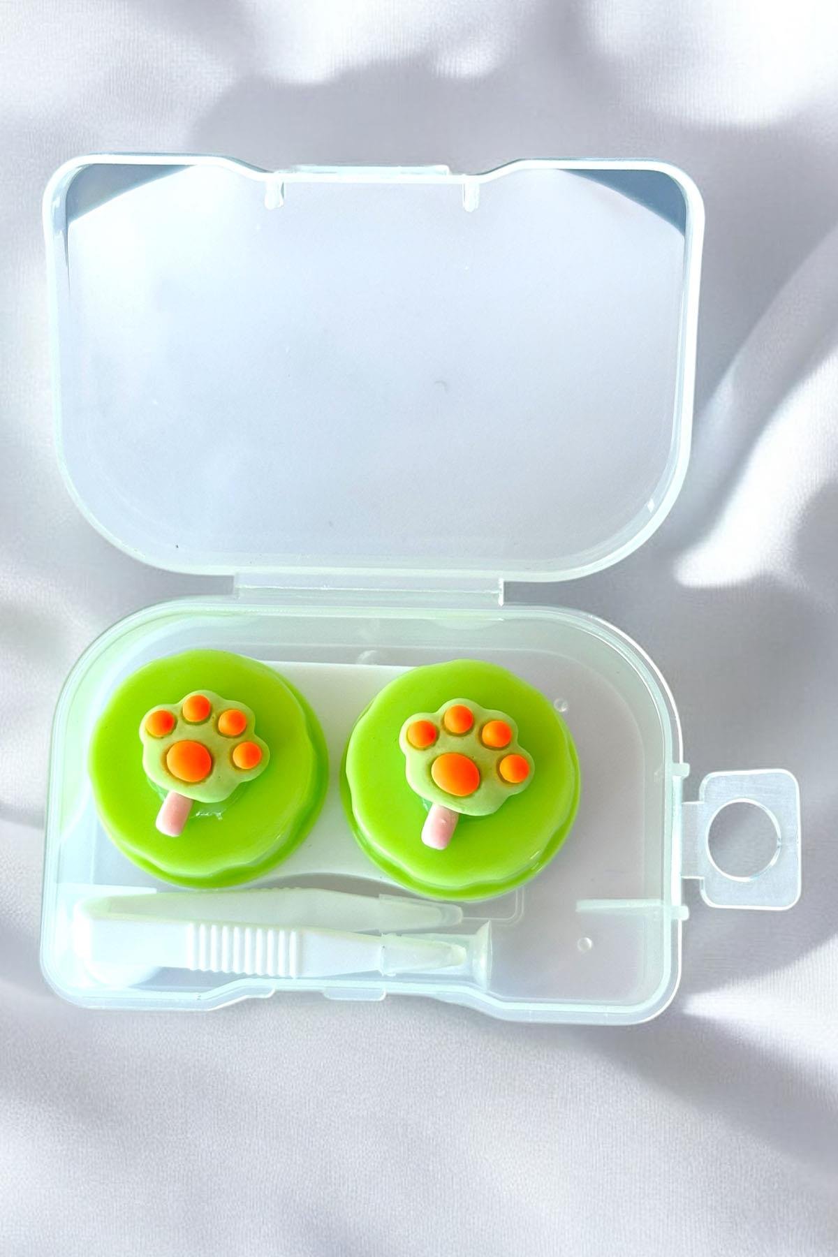 Şeffaf Renk Yeşil Pati Figürlü Lens Saklama Kutusu