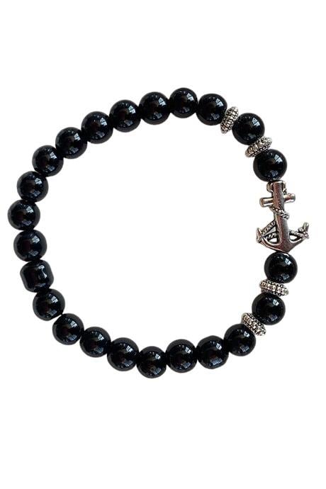 Siyah Renk Boncuk Detaylı Çapa Figürlü Erkek Bileklik 