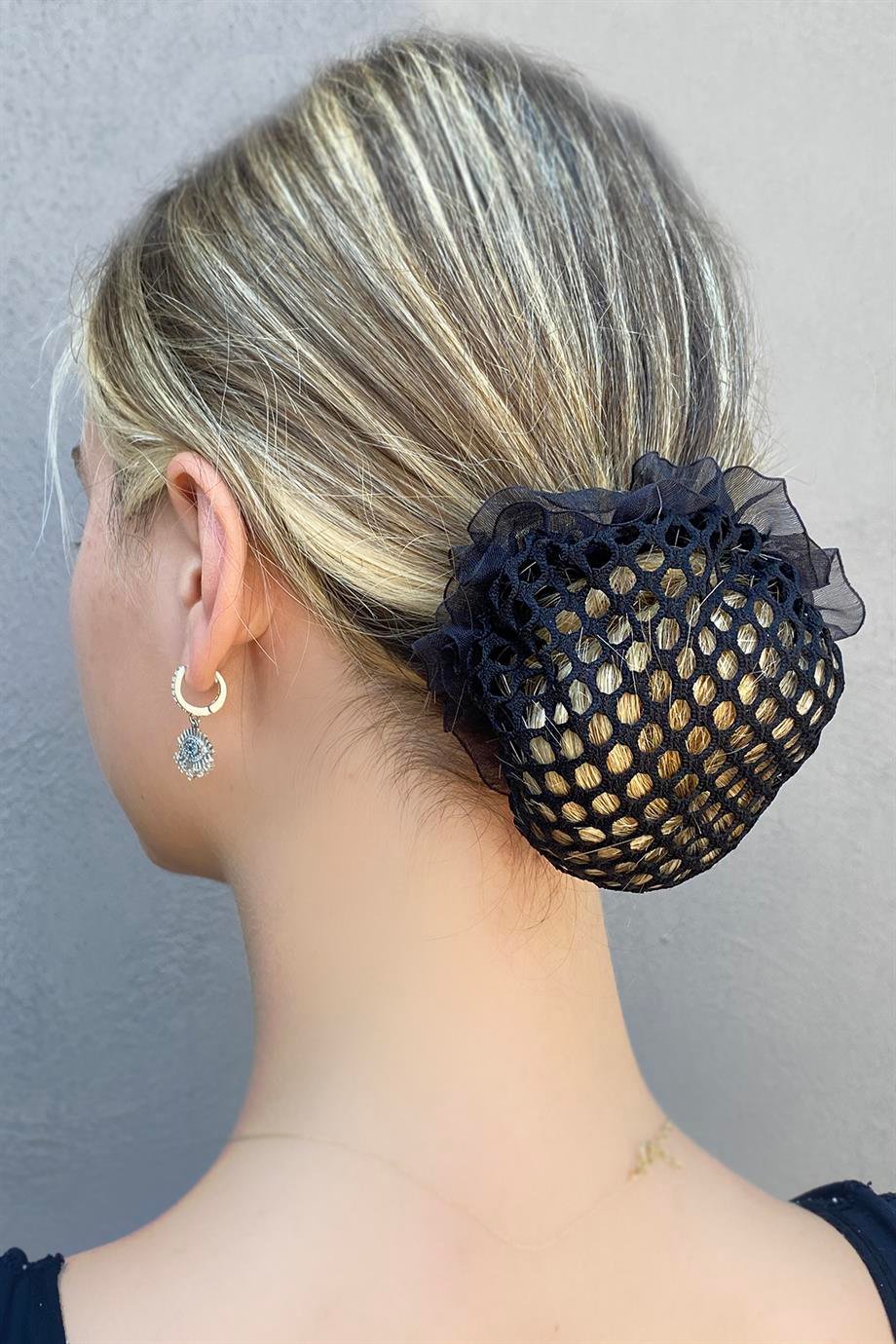 Siyah Renk File Detaylı Topuz Toka