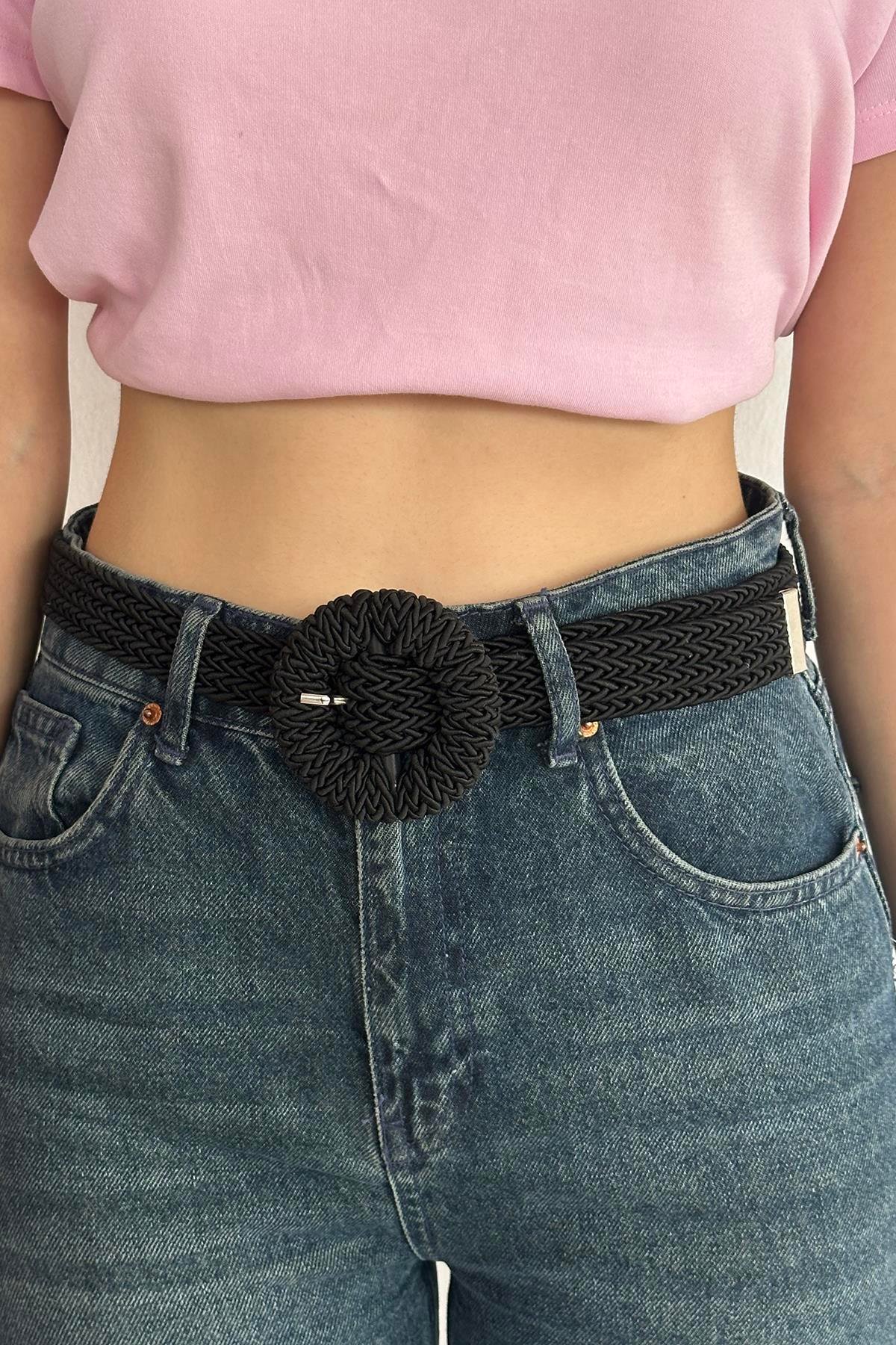 Siyah Renk Hasır Kadın Kemer