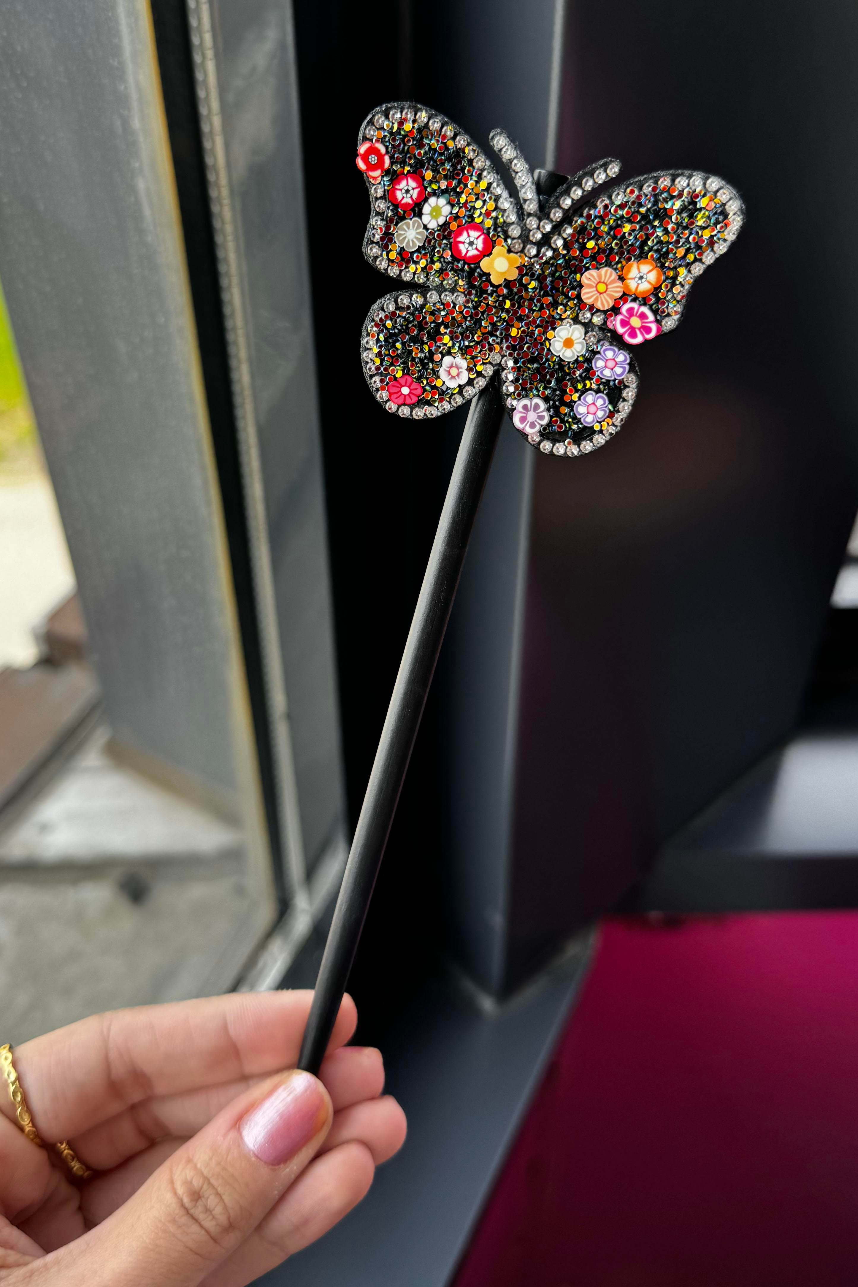 Siyah Renk Kelebek Figürlü Topuz Tokası/Topuz Kalemi