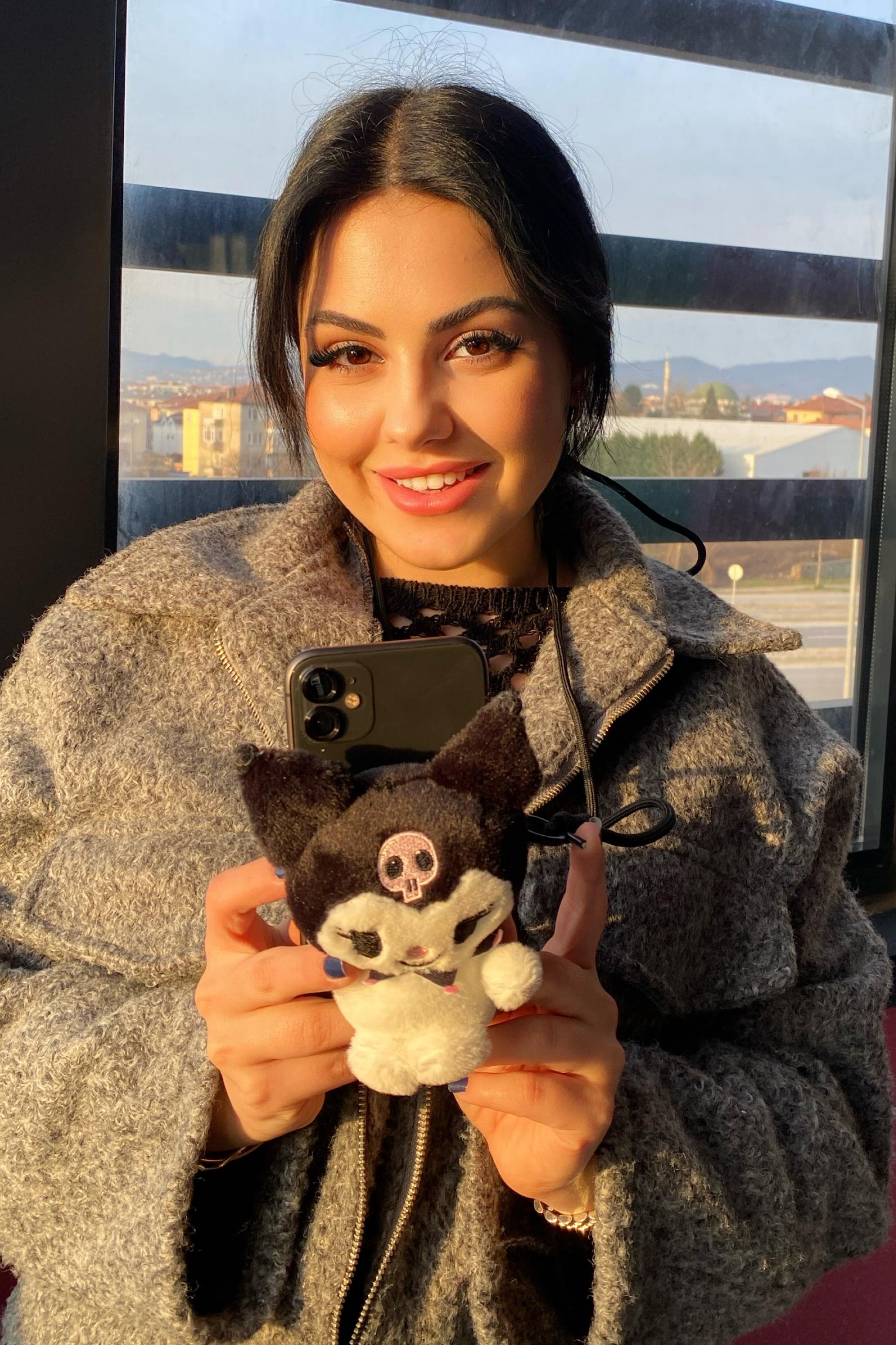 Siyah Renk Kuromi Anime Figürlü İpli Telefon Askısı 