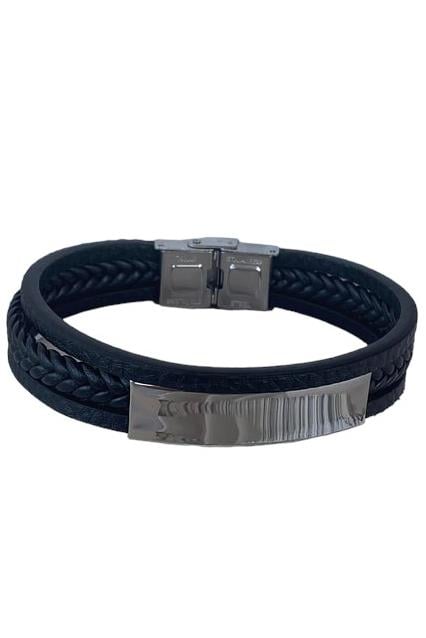 Siyah Renk Metal Detaylı Çelik Bileklik 