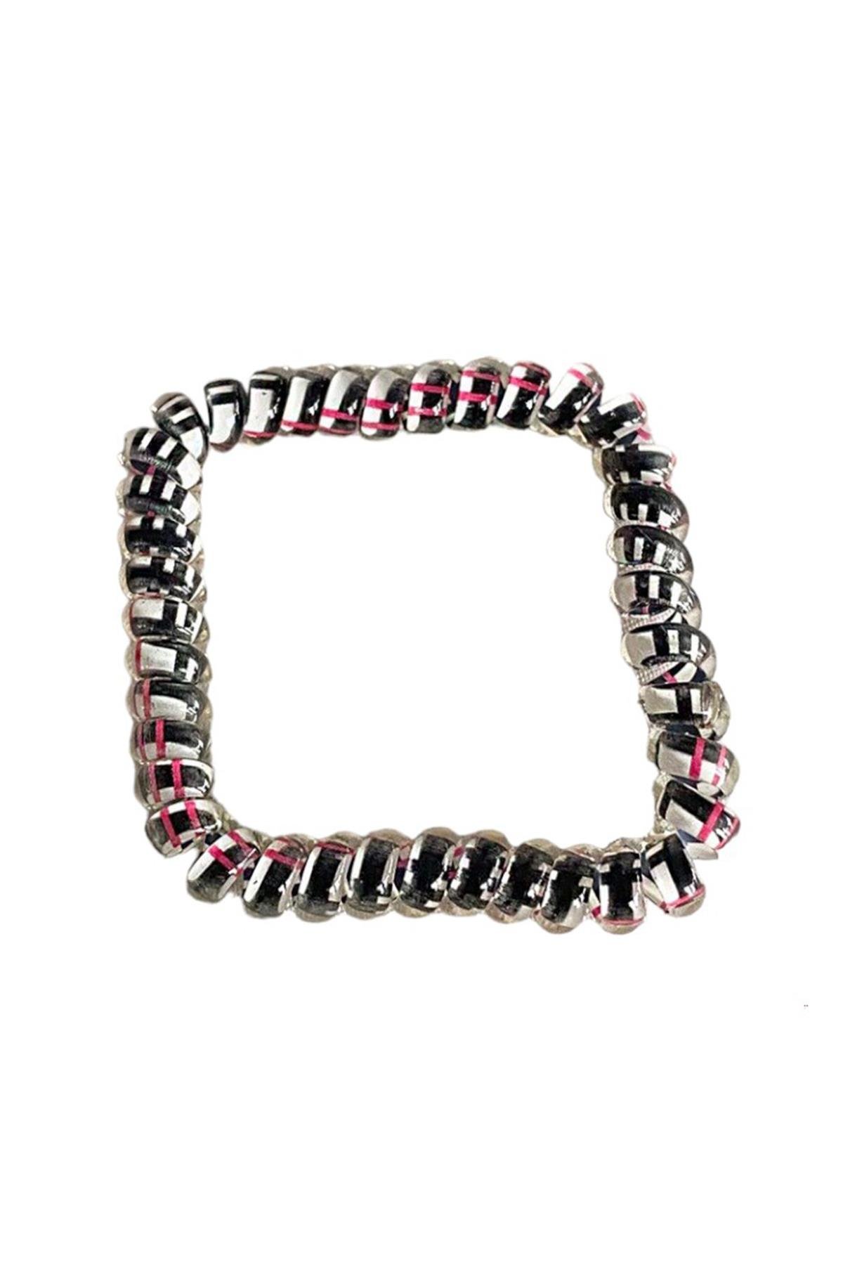 Siyah Renk Pembe Çizgili Helezon Lastik Toka