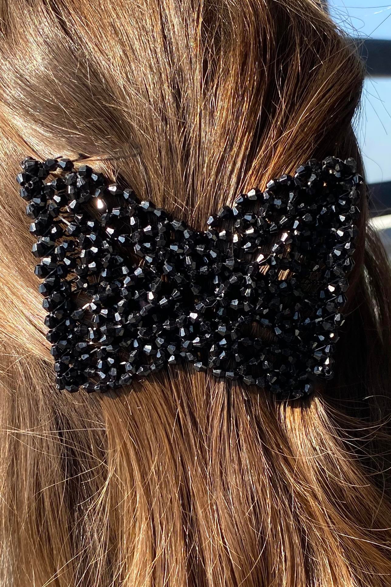 Siyah Renk Taş Detaylı Tel Tarak Toka