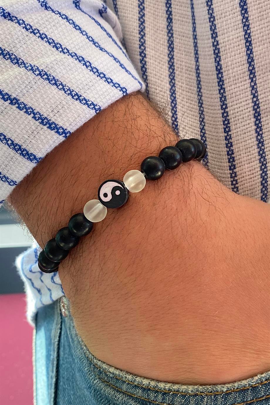 Siyah Renk Yin&Yang Figürlü Erkek Bileklik