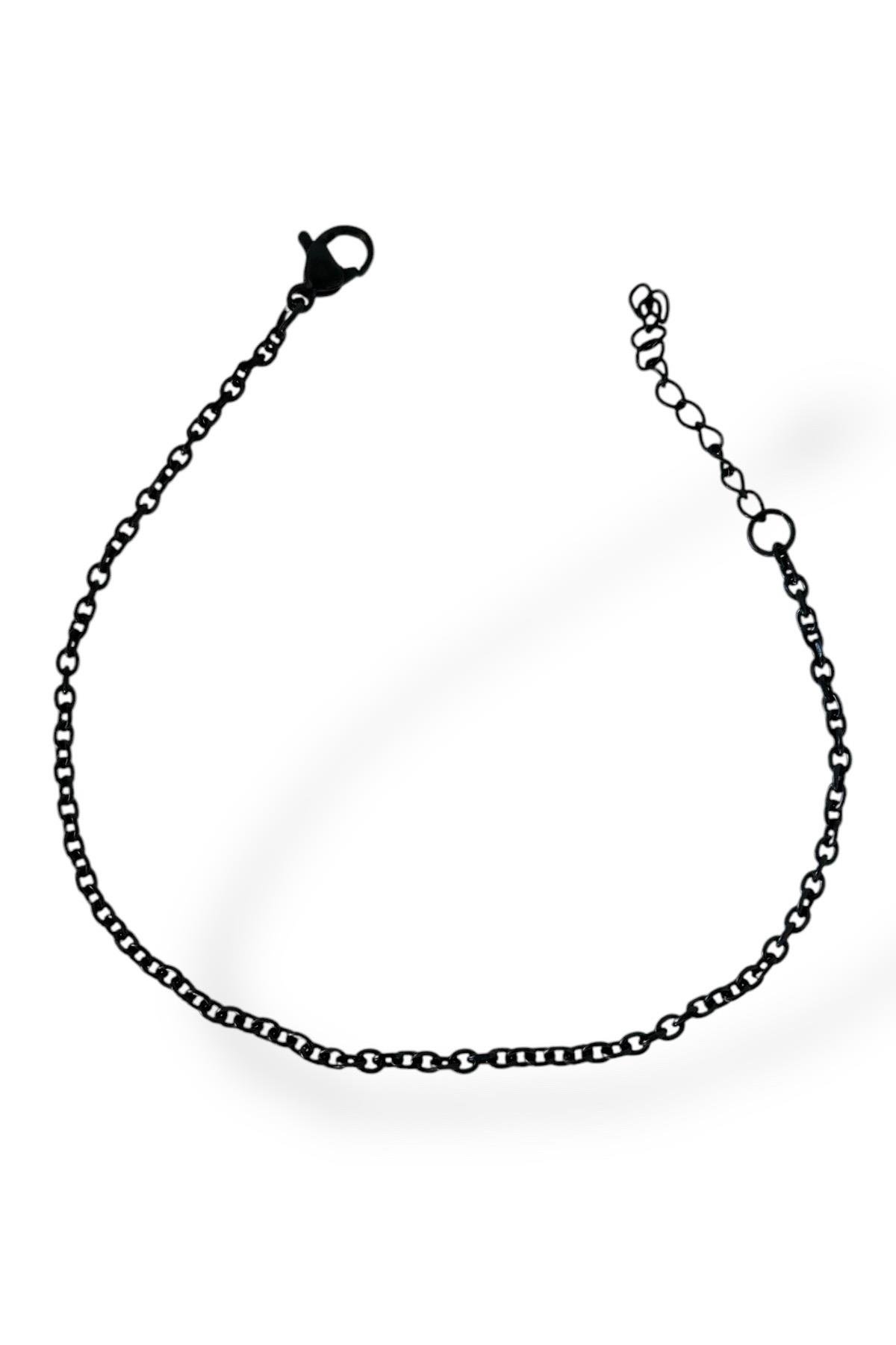 Siyah Renk Zincir Detaylı Çelik Erkek Bileklik