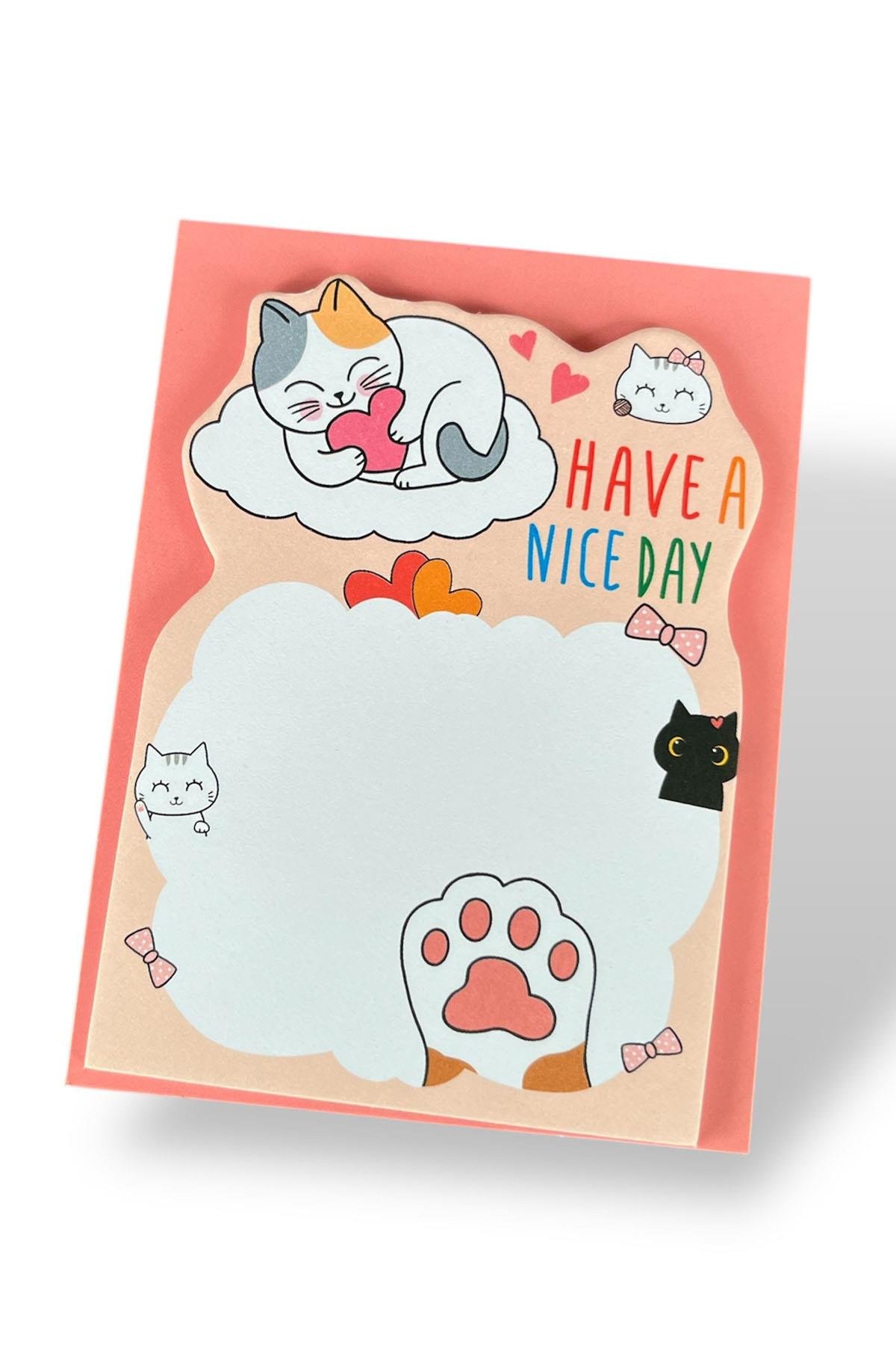 Somon Renk Kedi Figürlü Yapışkanlı Not Kağıdı