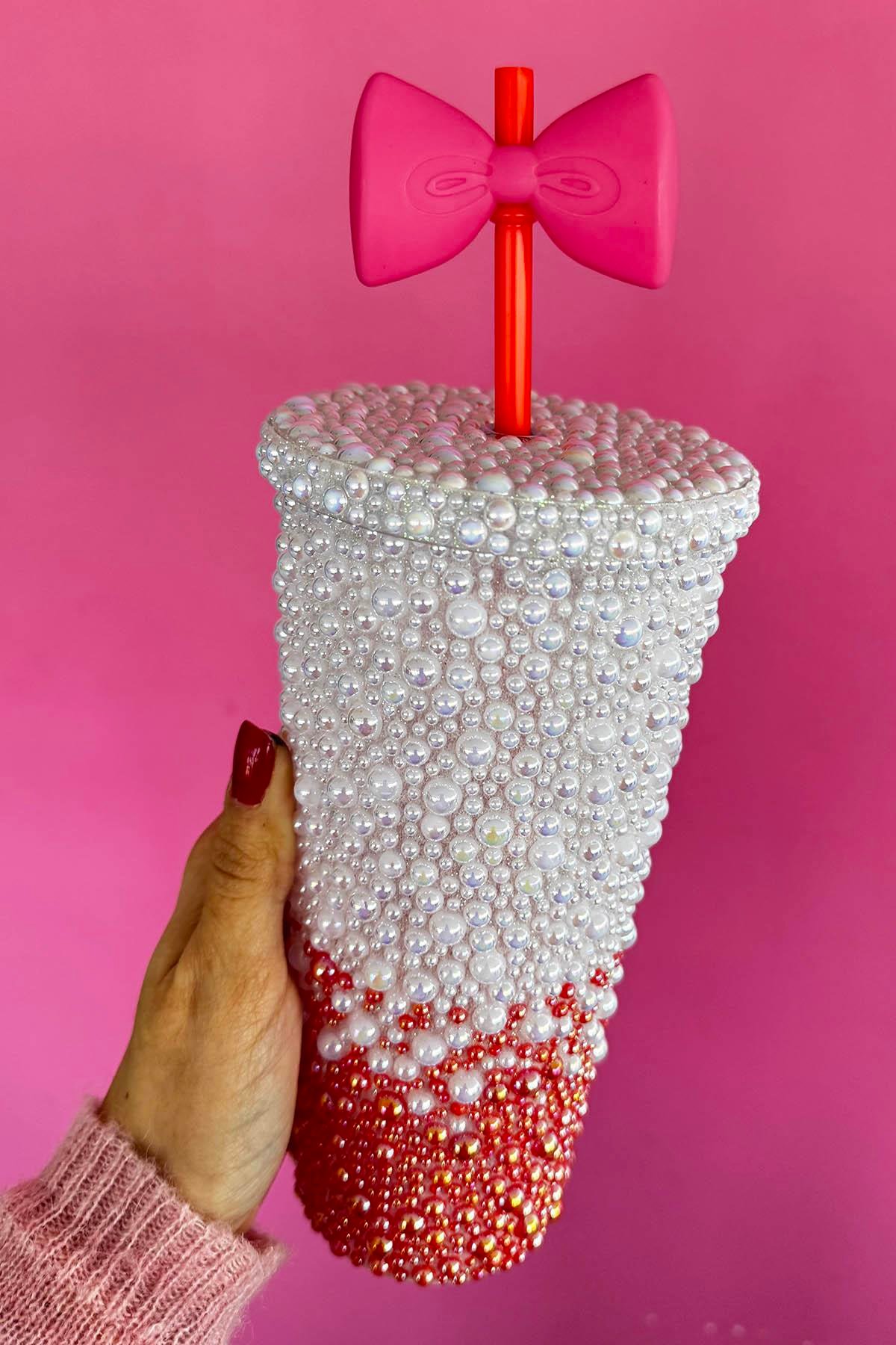 Turuncu Ve Beyaz Renk İnci Detaylı Pipetli Suluk