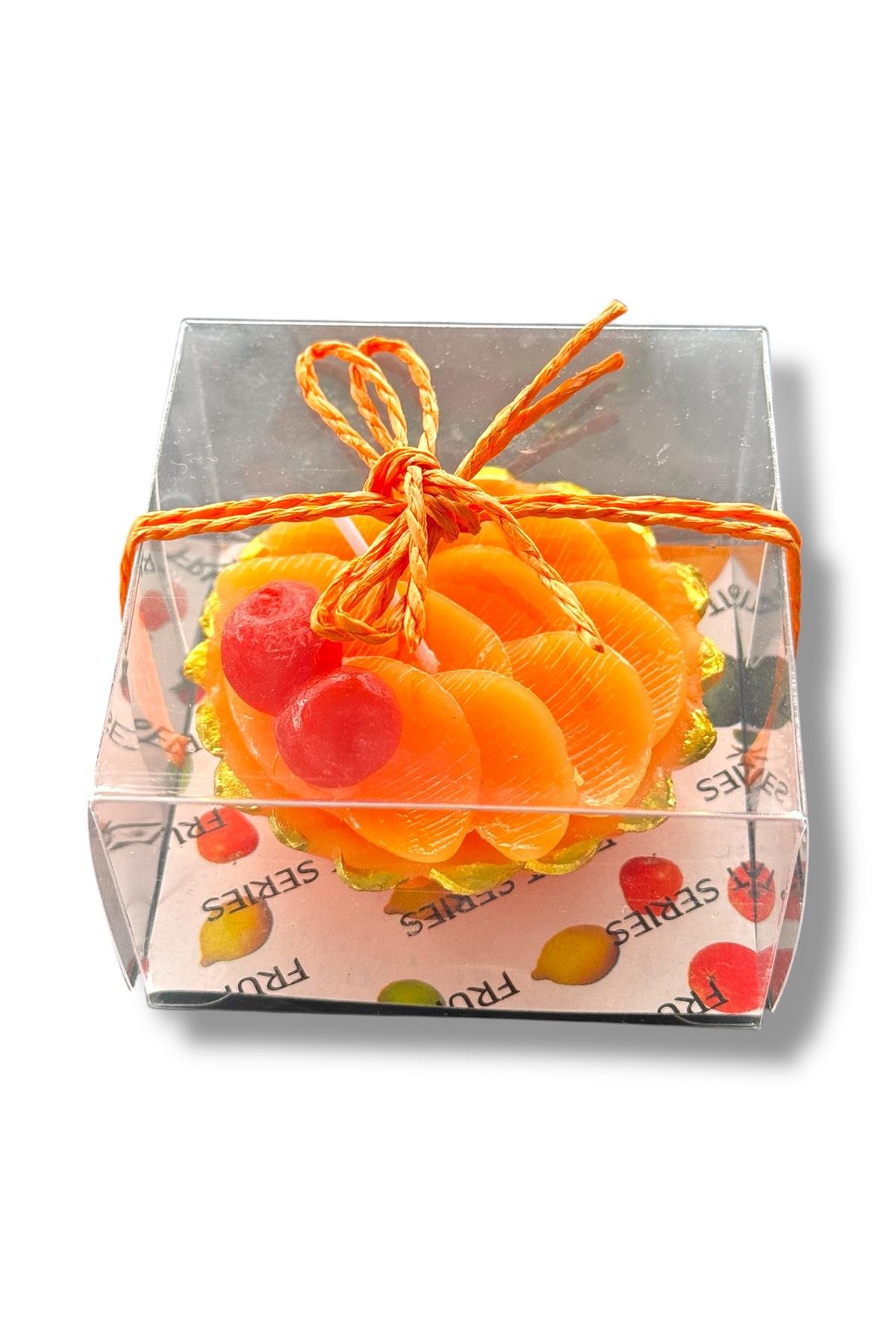 Turuncu Ve Kırmızı Renk Meyve Figürlü Kokulu Dekoratif Mum