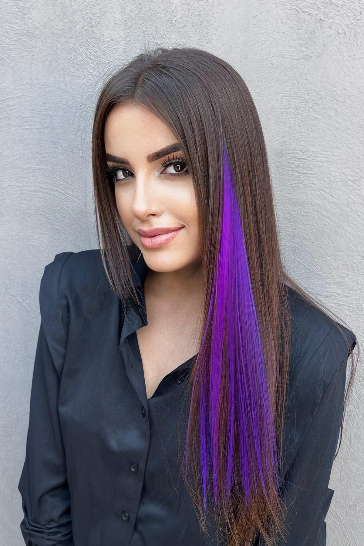 Yan Çıt Çıt Postiş / Mor / 50 Cm