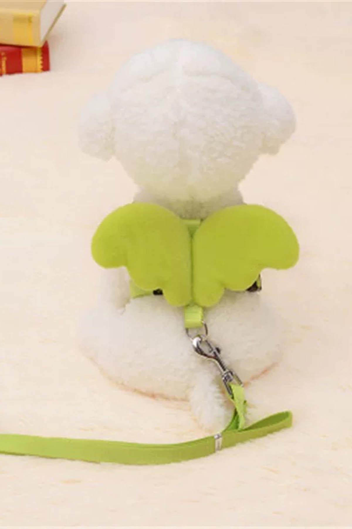 Yeşil Renk Kanat Figürlü Bel Göğüs Ayarlanabilir Kedi/Köpek Tasma