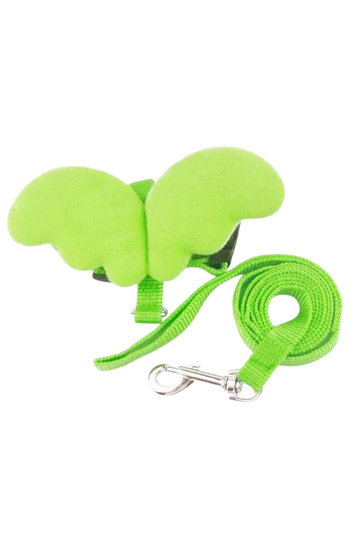 Yeşil Renk Kanat Figürlü Bel Göğüs Ayarlanabilir Kedi/Köpek Tasma