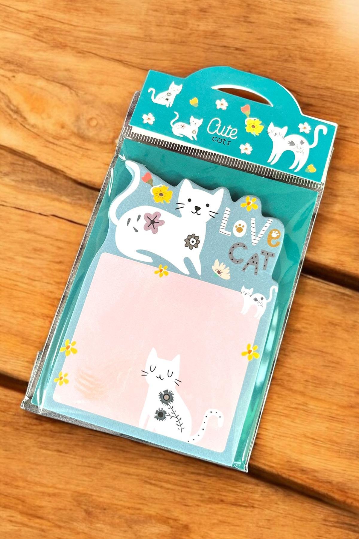 Yeşil Renk Kedi Figürlü Yapışkanlı Not Kağıdı