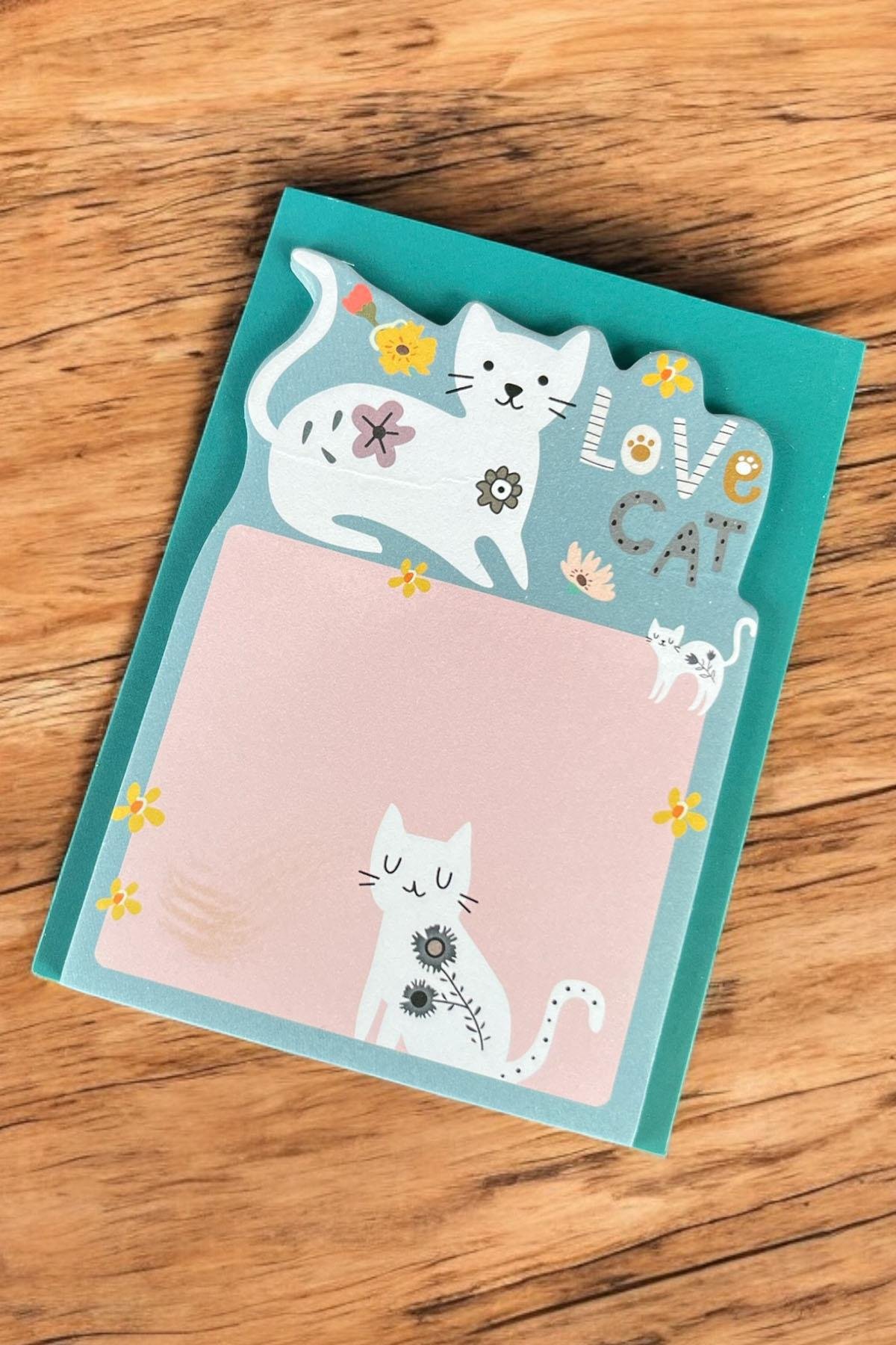 Yeşil Renk Kedi Figürlü Yapışkanlı Not Kağıdı