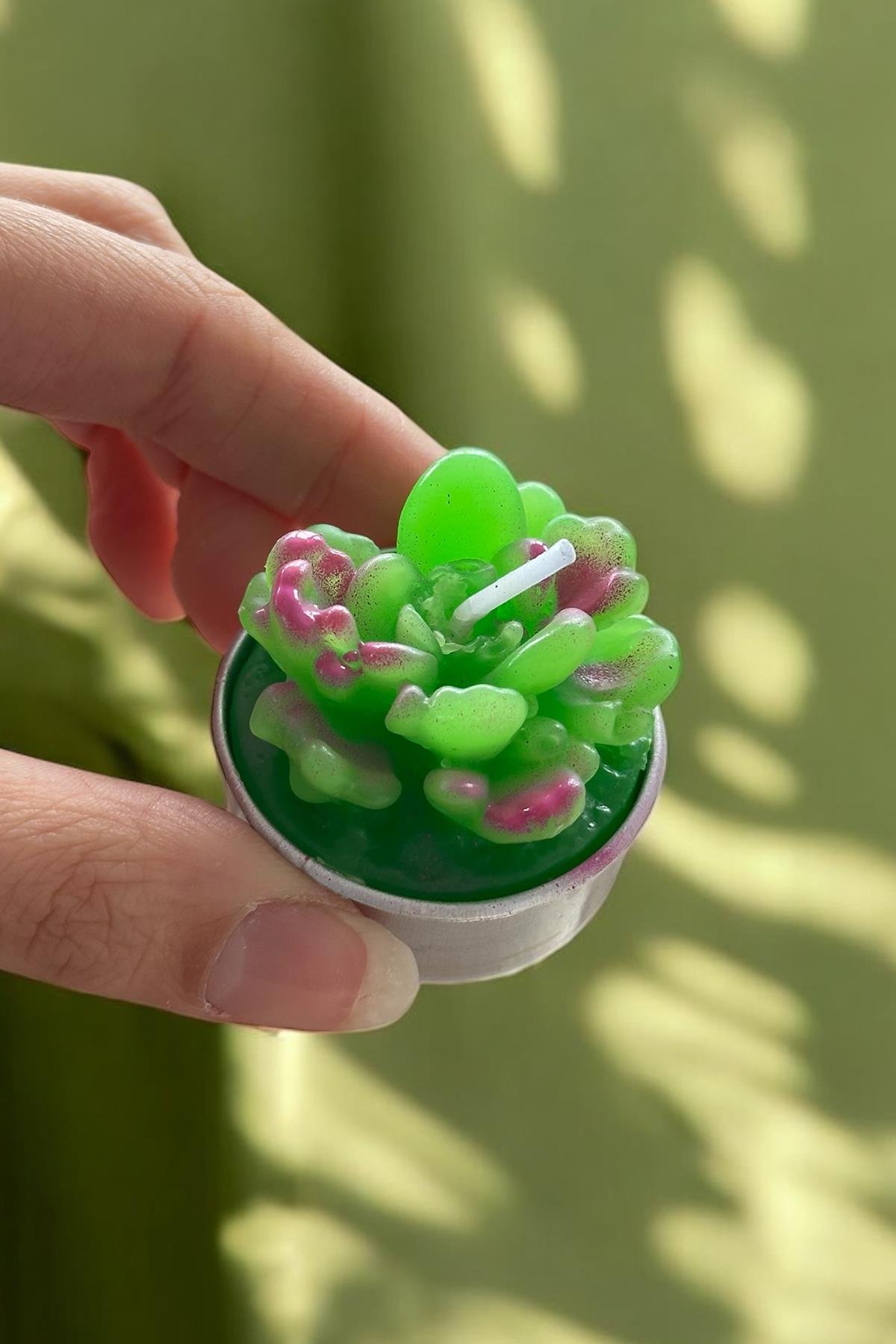 Yeşil Renk Sukulent Figürlü Mum