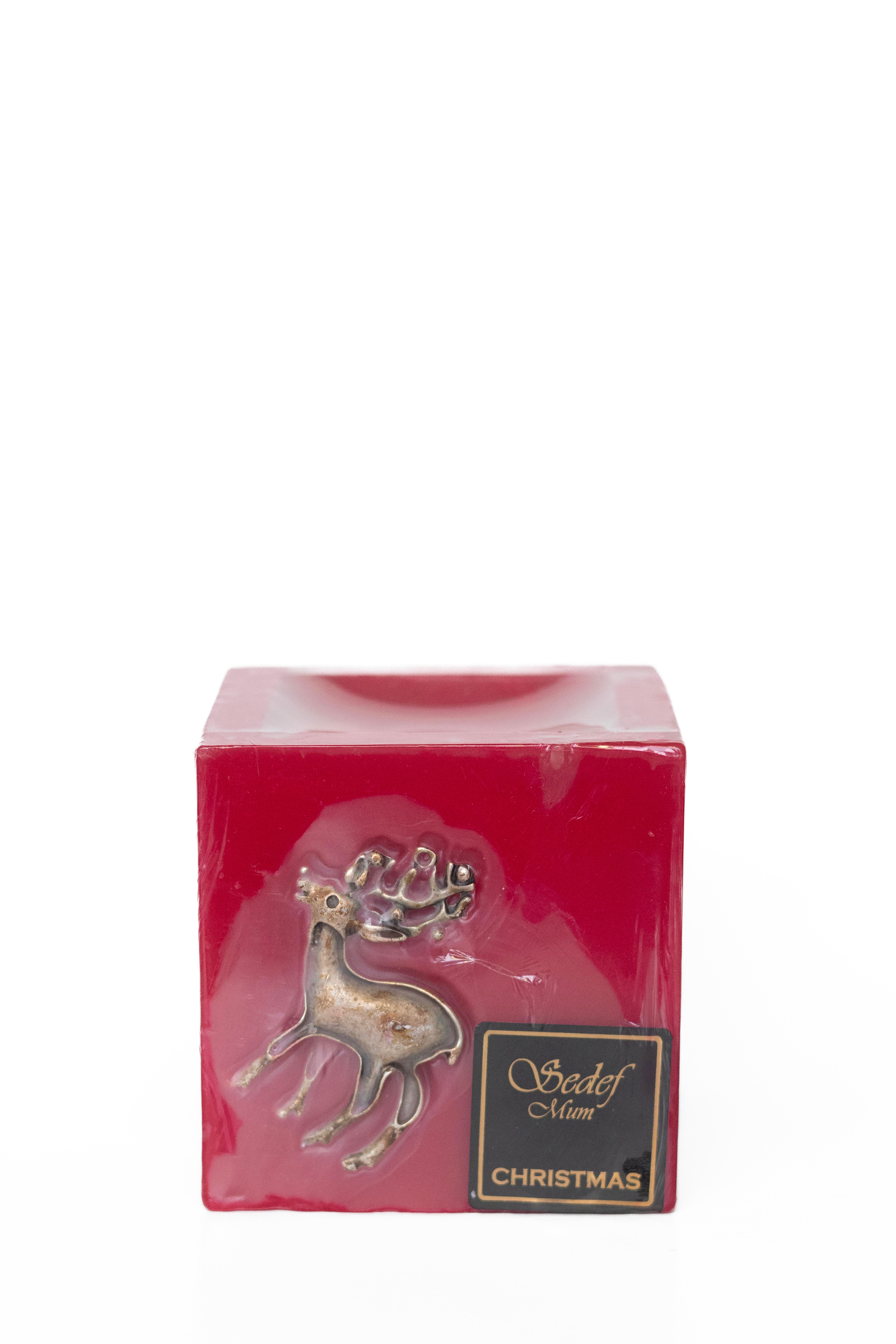 CHRISTMAS KOKULU (APPLE&CINNAMON) KARE METAL GEYİKLİ MUM - KIRMIZI RENK