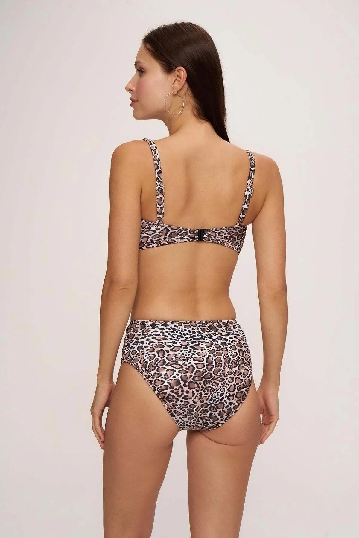 Astarlı Kalın Askılı Yüksek Bel Bikini Takımıı Leopar 