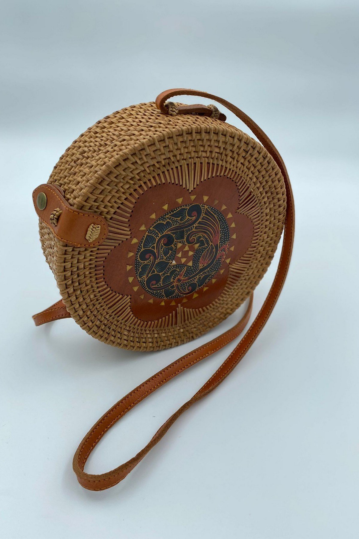 HM19092 Bambu Ortası Çiçek Desenli Deri Klipsli Çanta