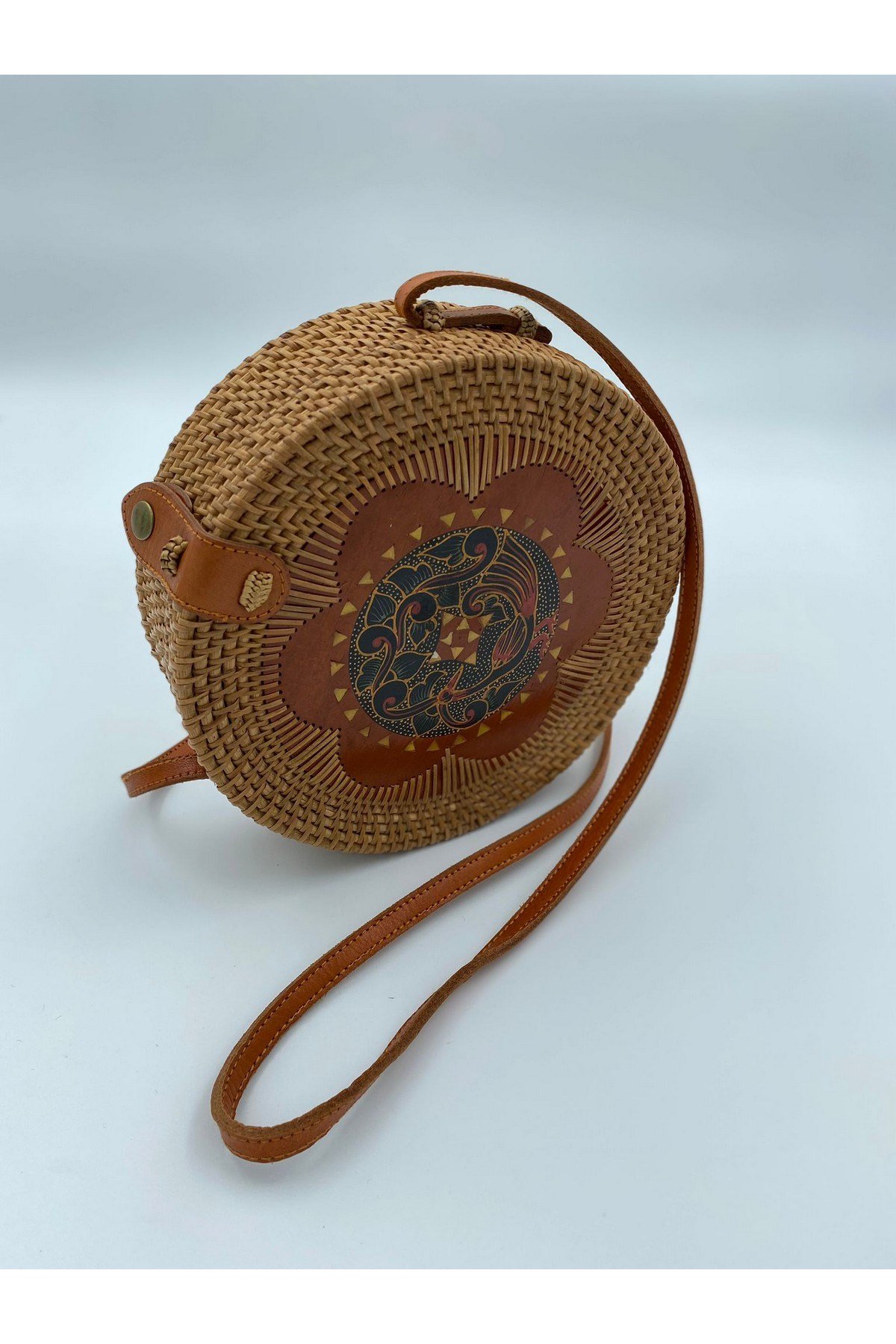 HM19092 Bambu Ortası Çiçek Desenli Deri Klipsli Çanta