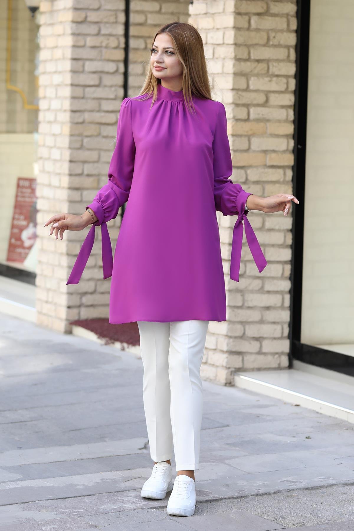 Esila Double Krep Kumaş Tunik - Lila