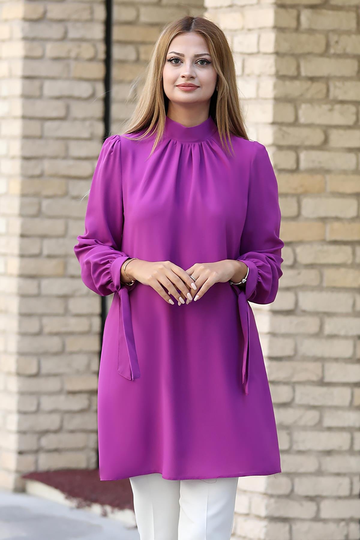Esila Double Krep Kumaş Tunik - Lila