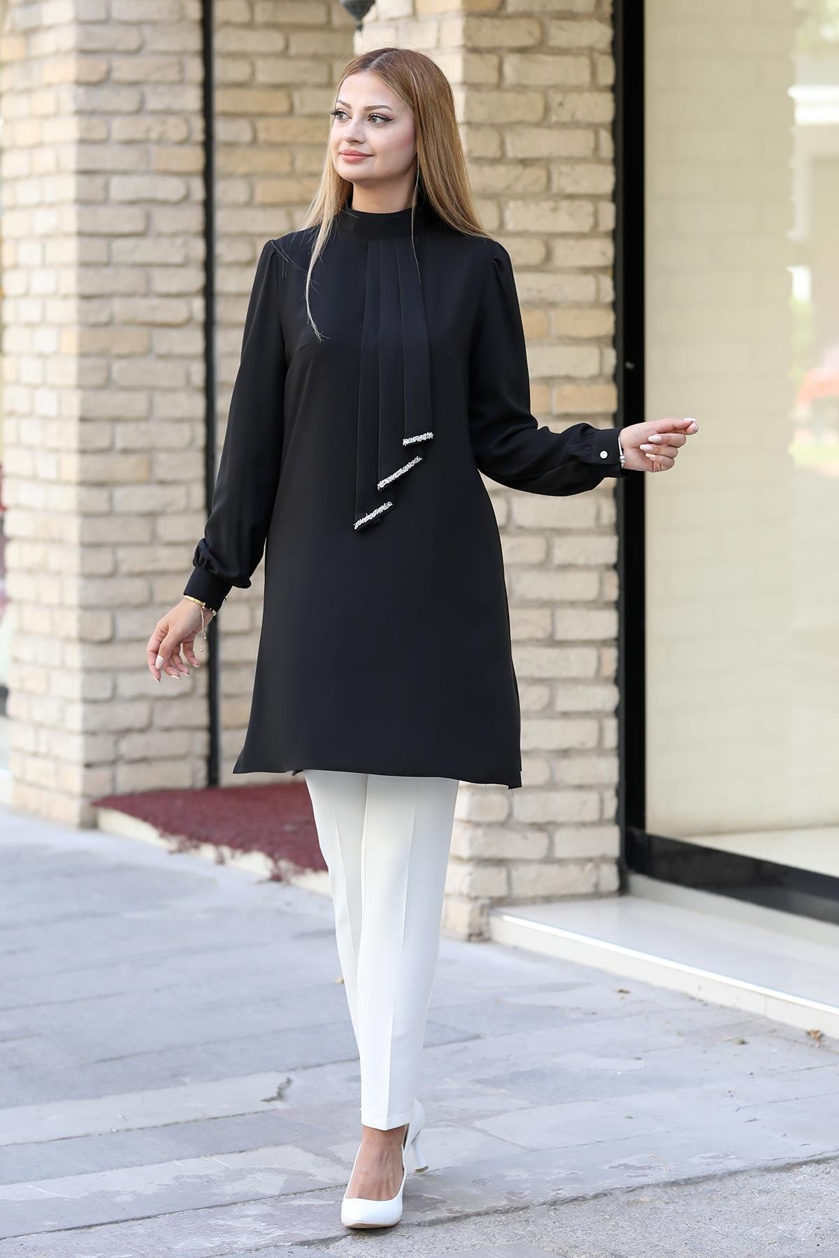 Işıl Double Krep Kumaş Tunik - Siyah
