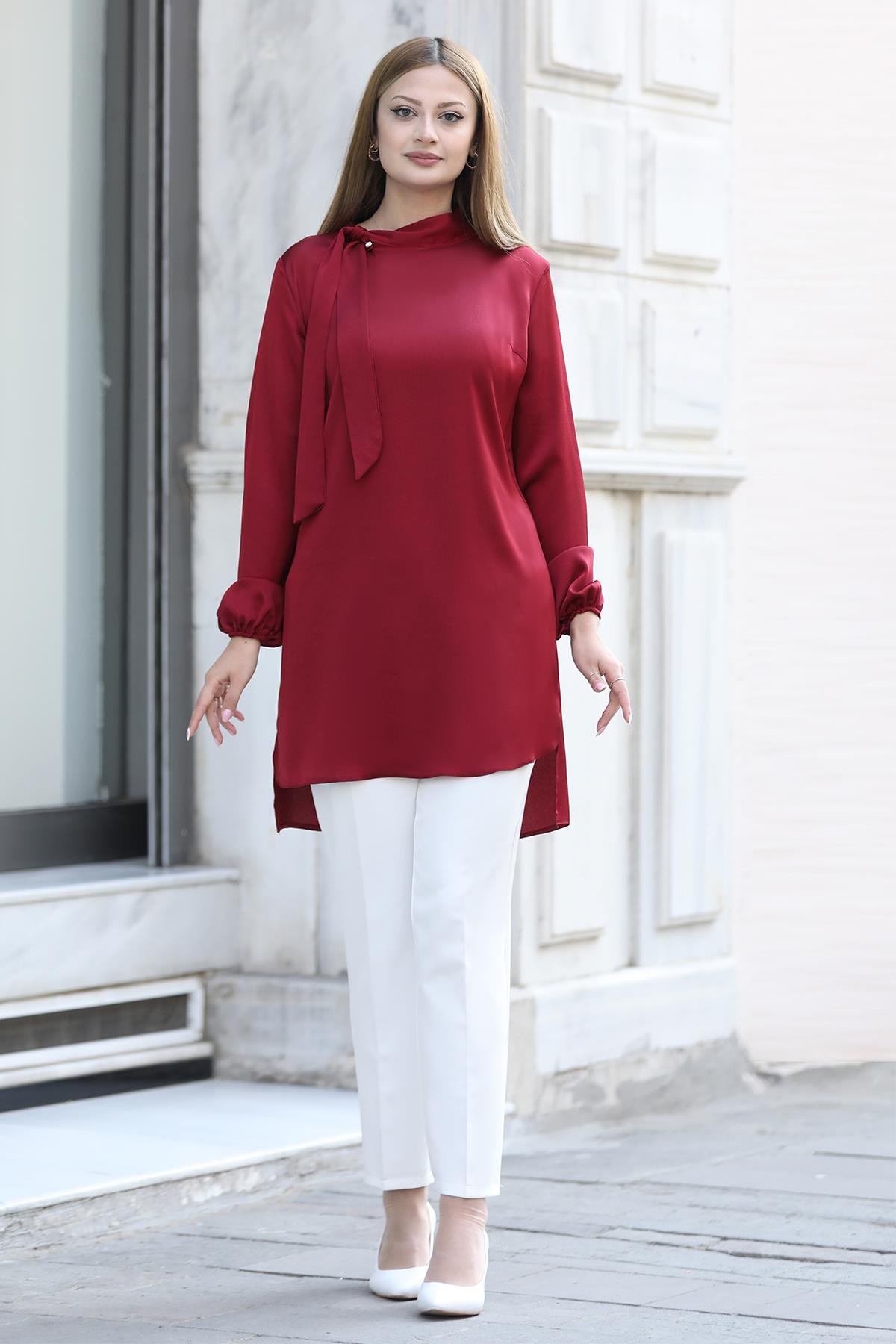 Trend Double Krep Kumaş Tunik - Kırmızı
