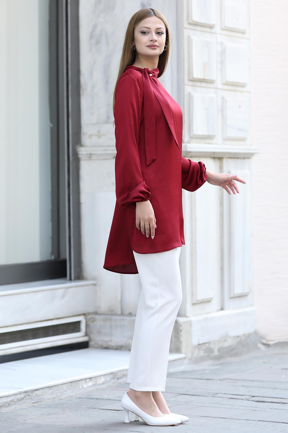 Trend Double Krep Kumaş Tunik - Kırmızı