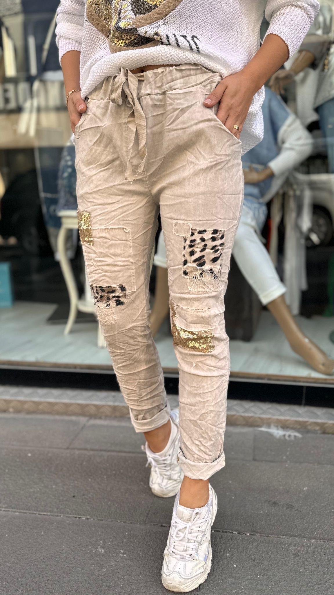  İthal Pantolon Leopar Krem
