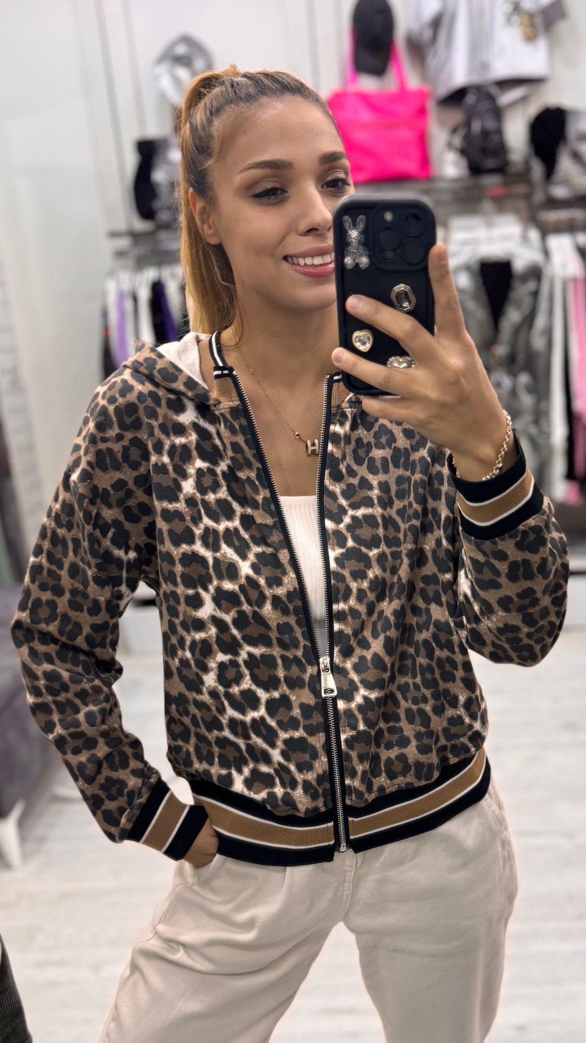  Sweat Leoparlı Fermuarlı