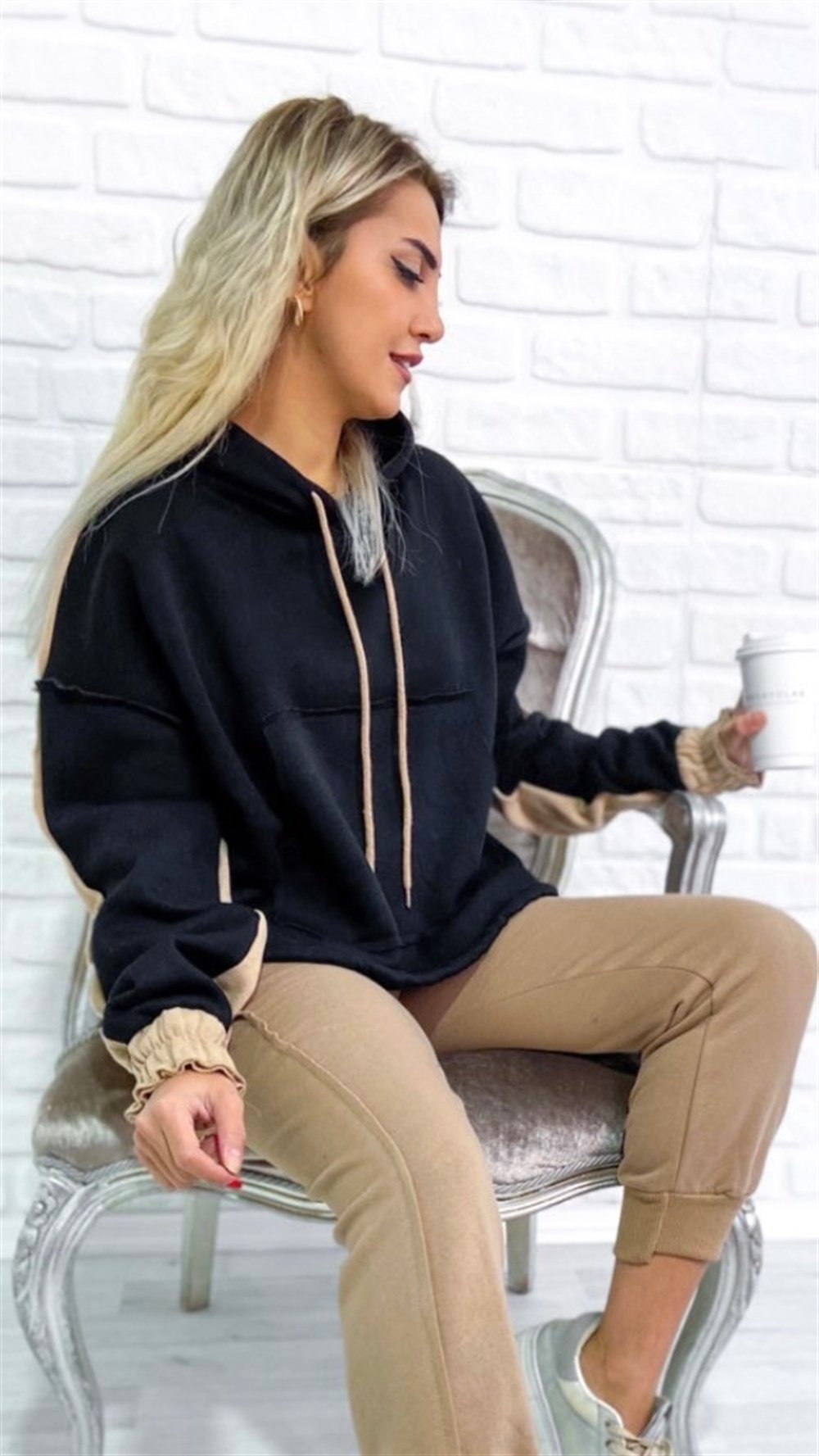 2 Renk Kapşonlu Sweat
