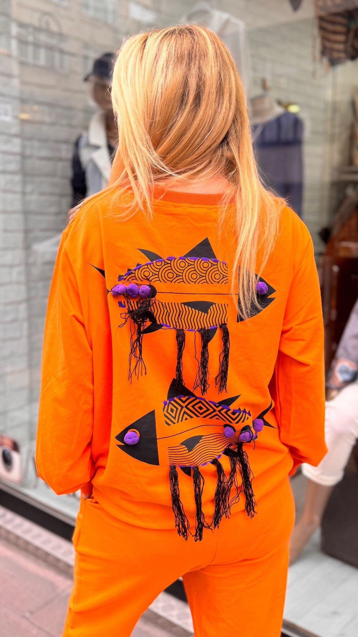 Balıklı Sweat Turuncu
