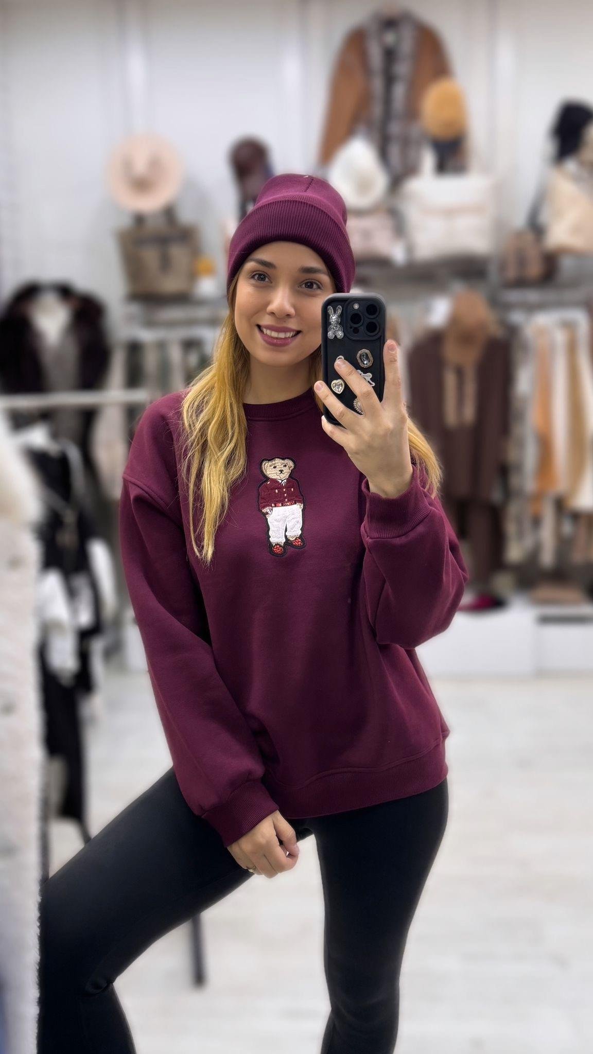 Bordo Ayıcıjlı Sweat