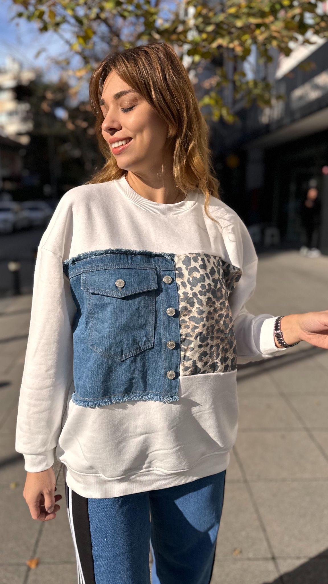 Cep Detay Leoparli Sweat 