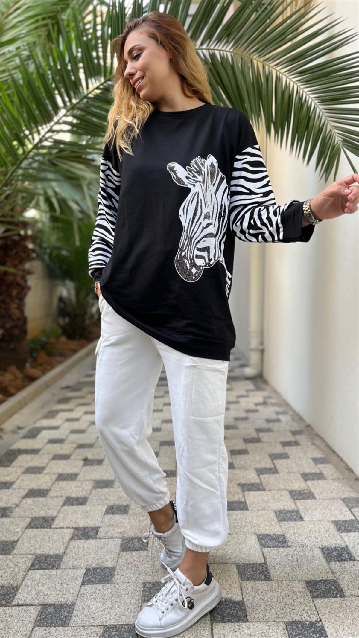 Deseli Sweatshirt Siyah Beyaz 