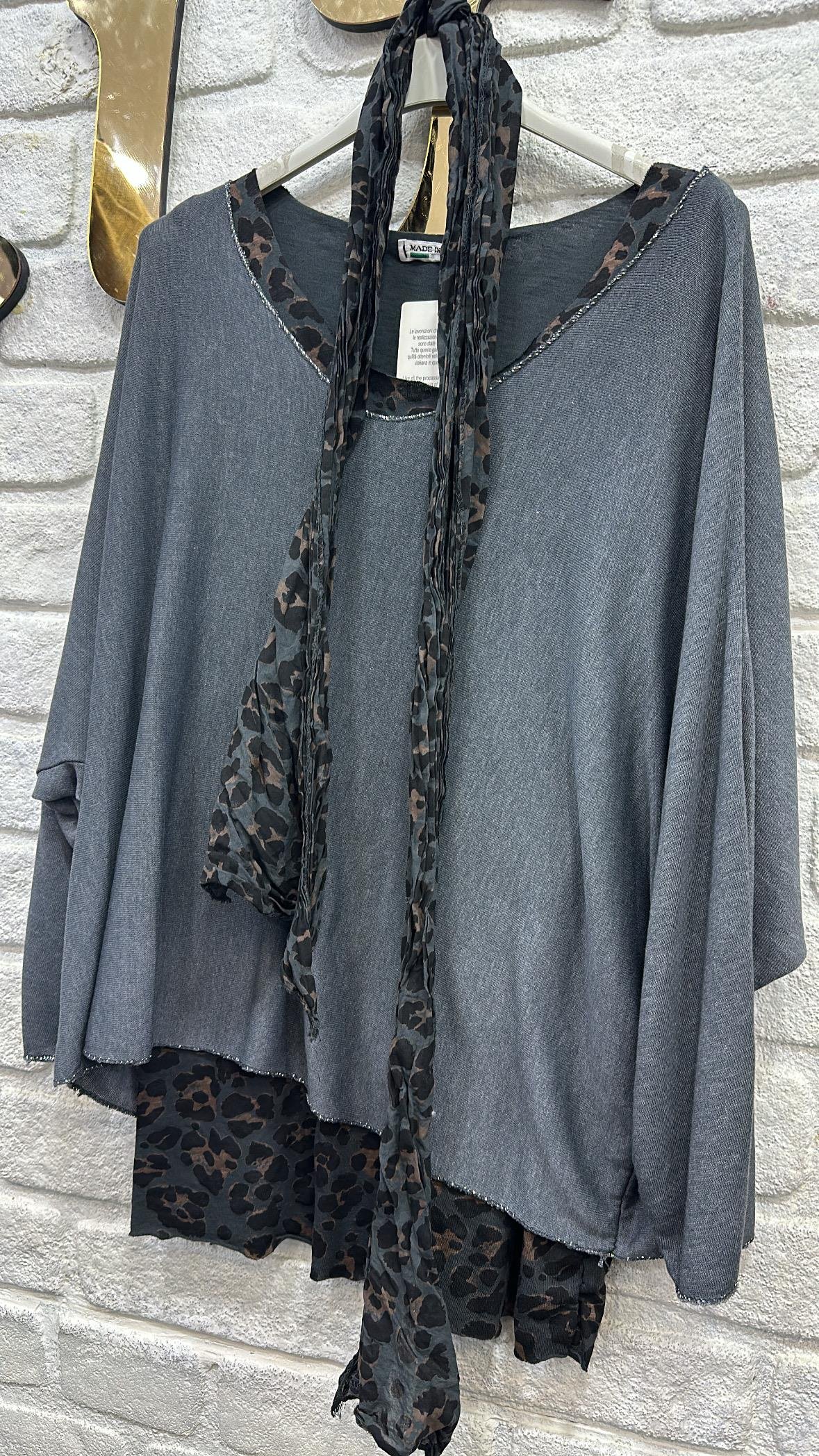 Fularlı Leoparlı Bluz 