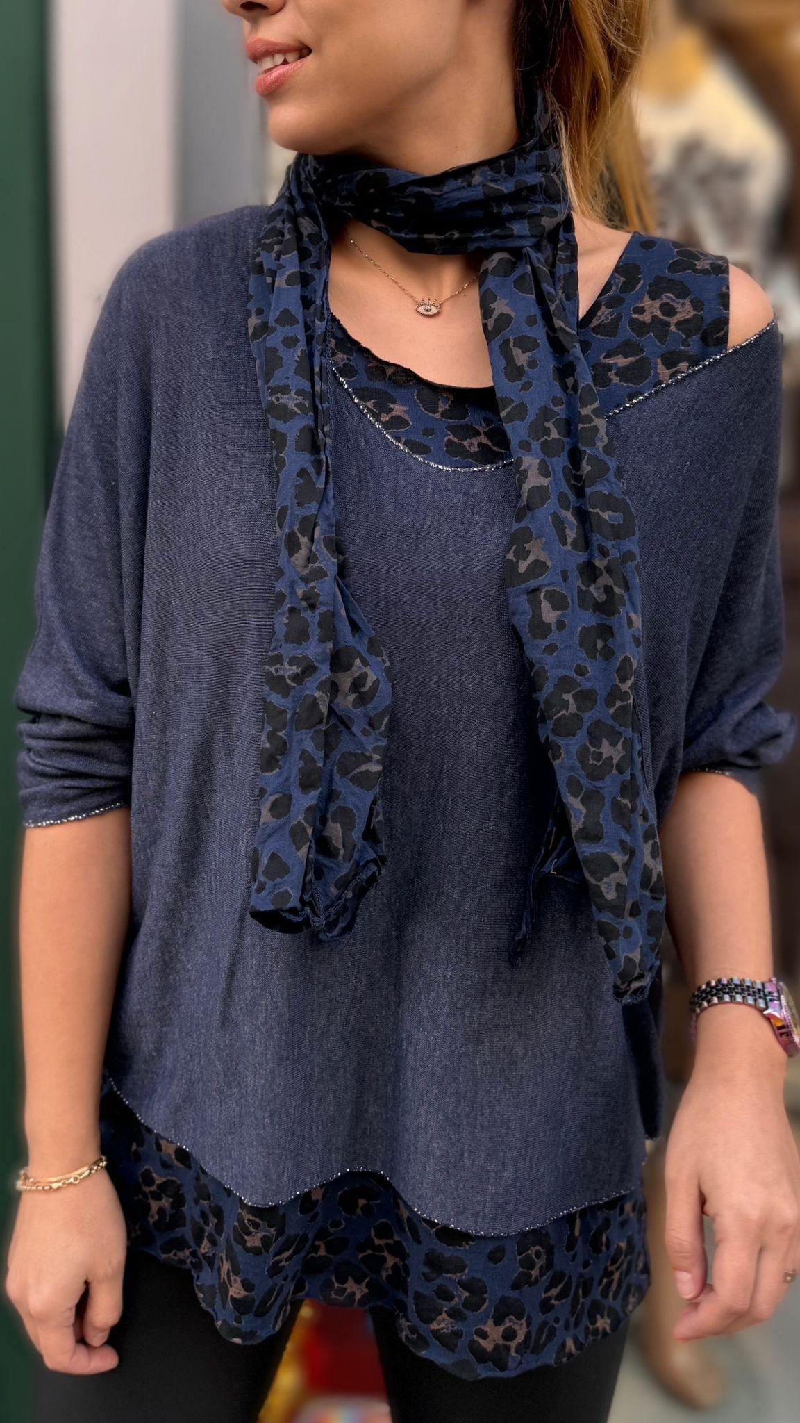 Fularlı Leoparlı Bluz 