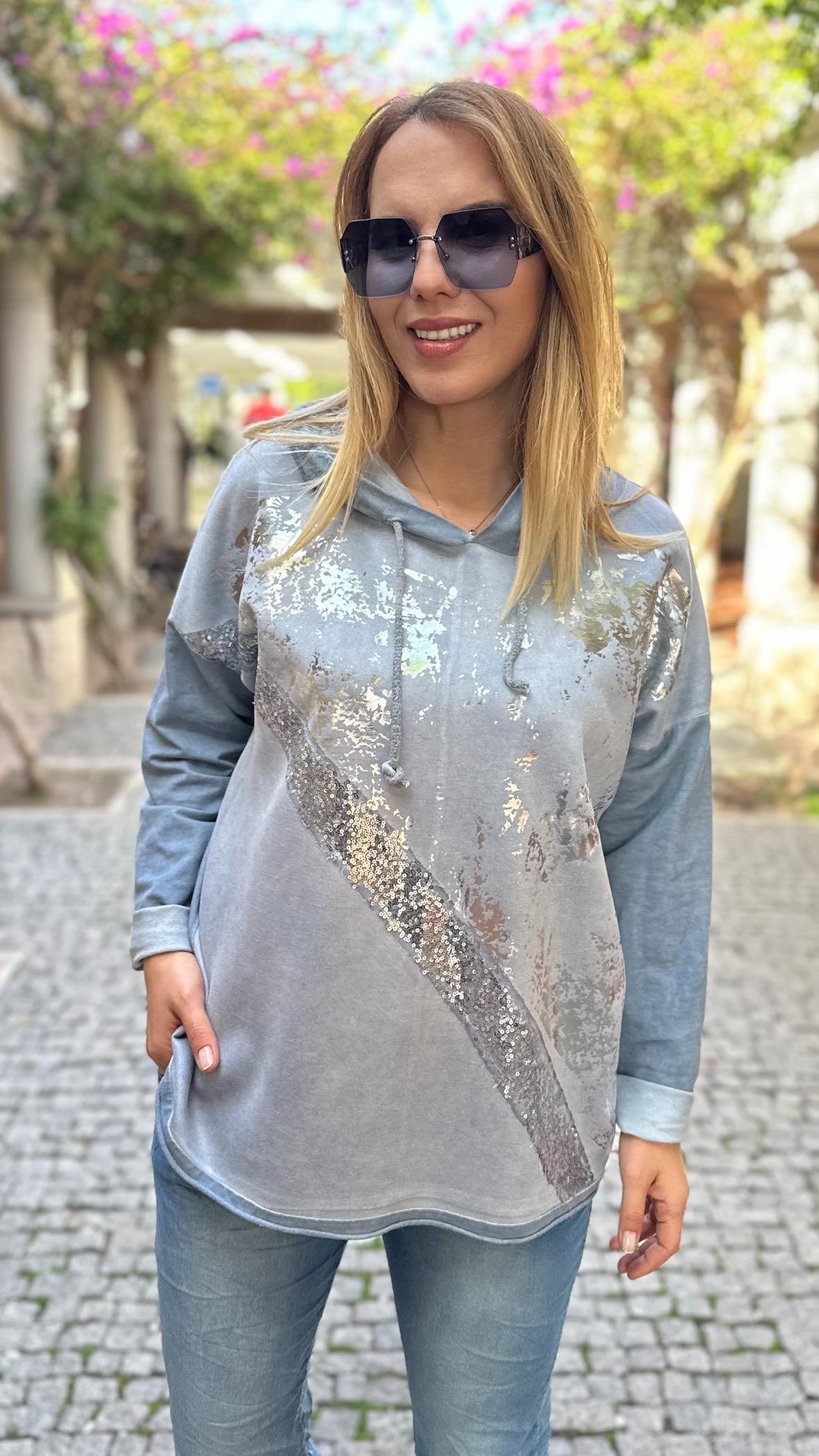 İthal Bluz Kapşonlu Pullu